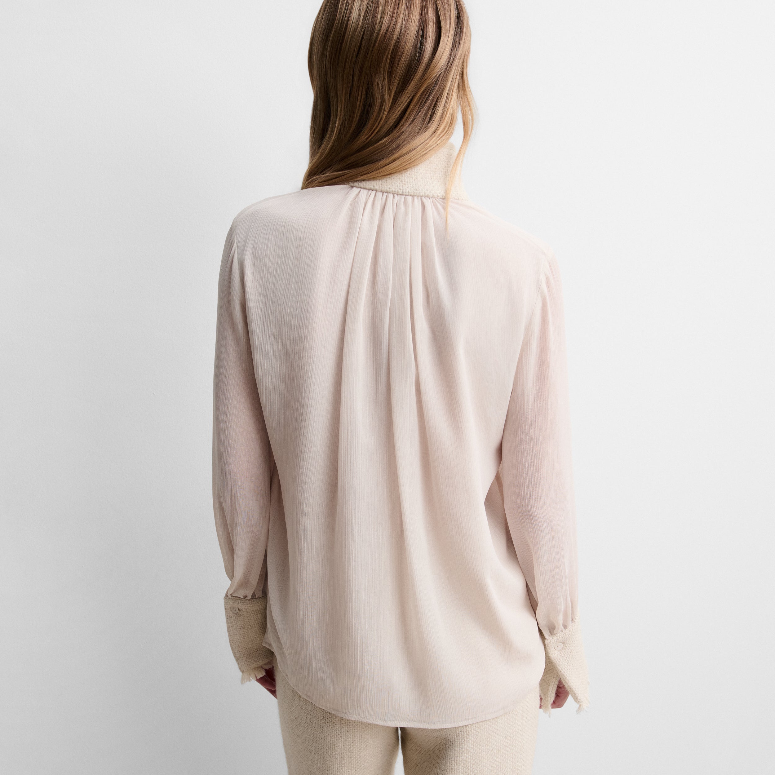 Two-material chiffon blouse