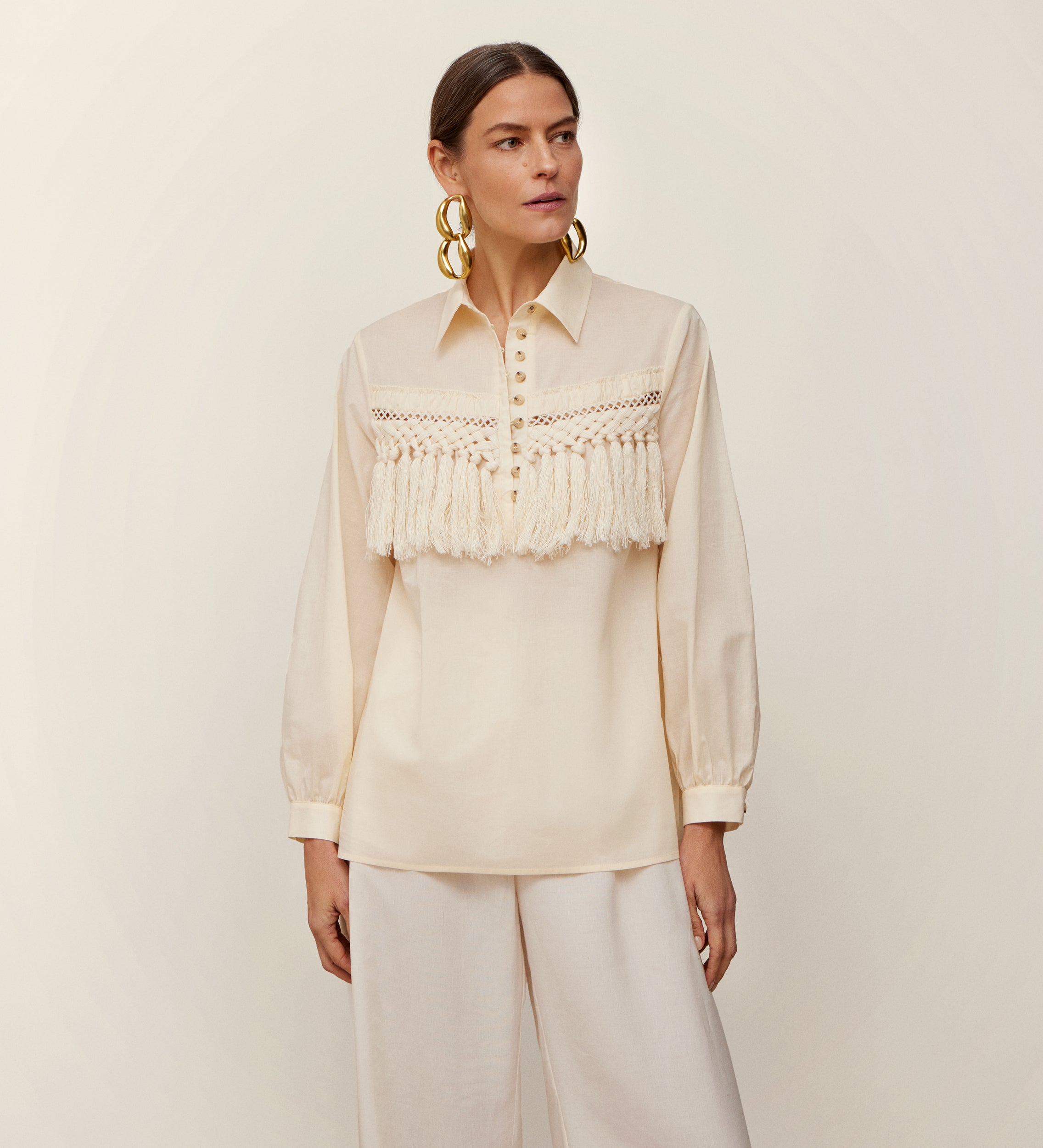 Blusa canesú flecos