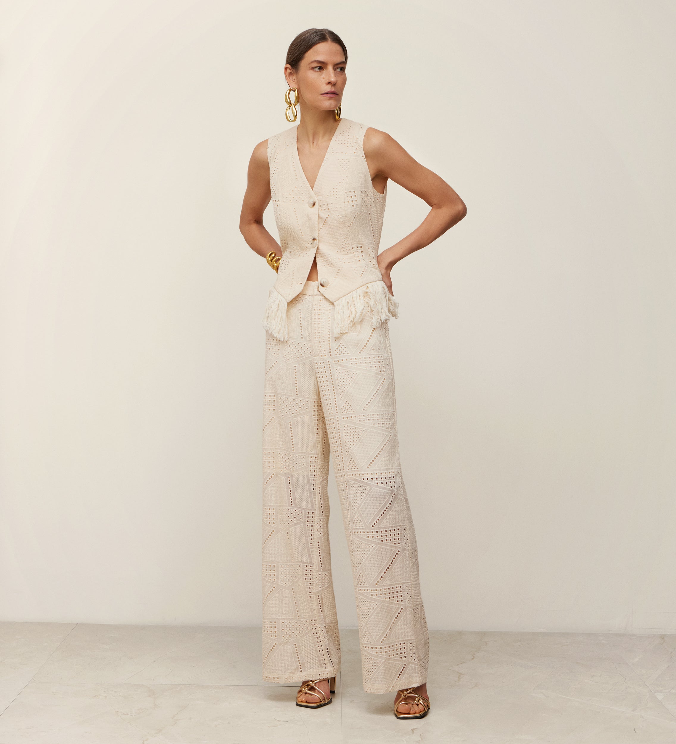 Embroidered cotton pants