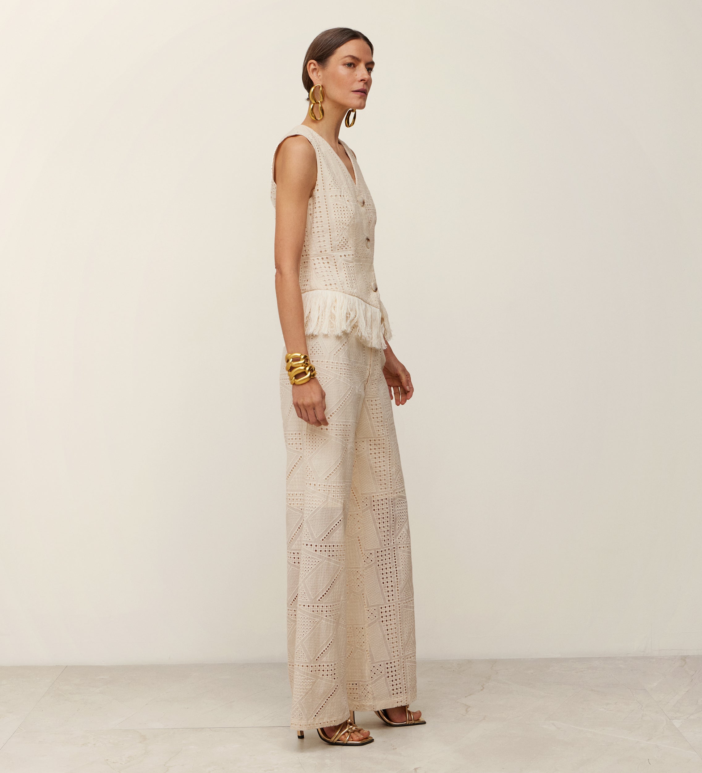 Embroidered cotton pants