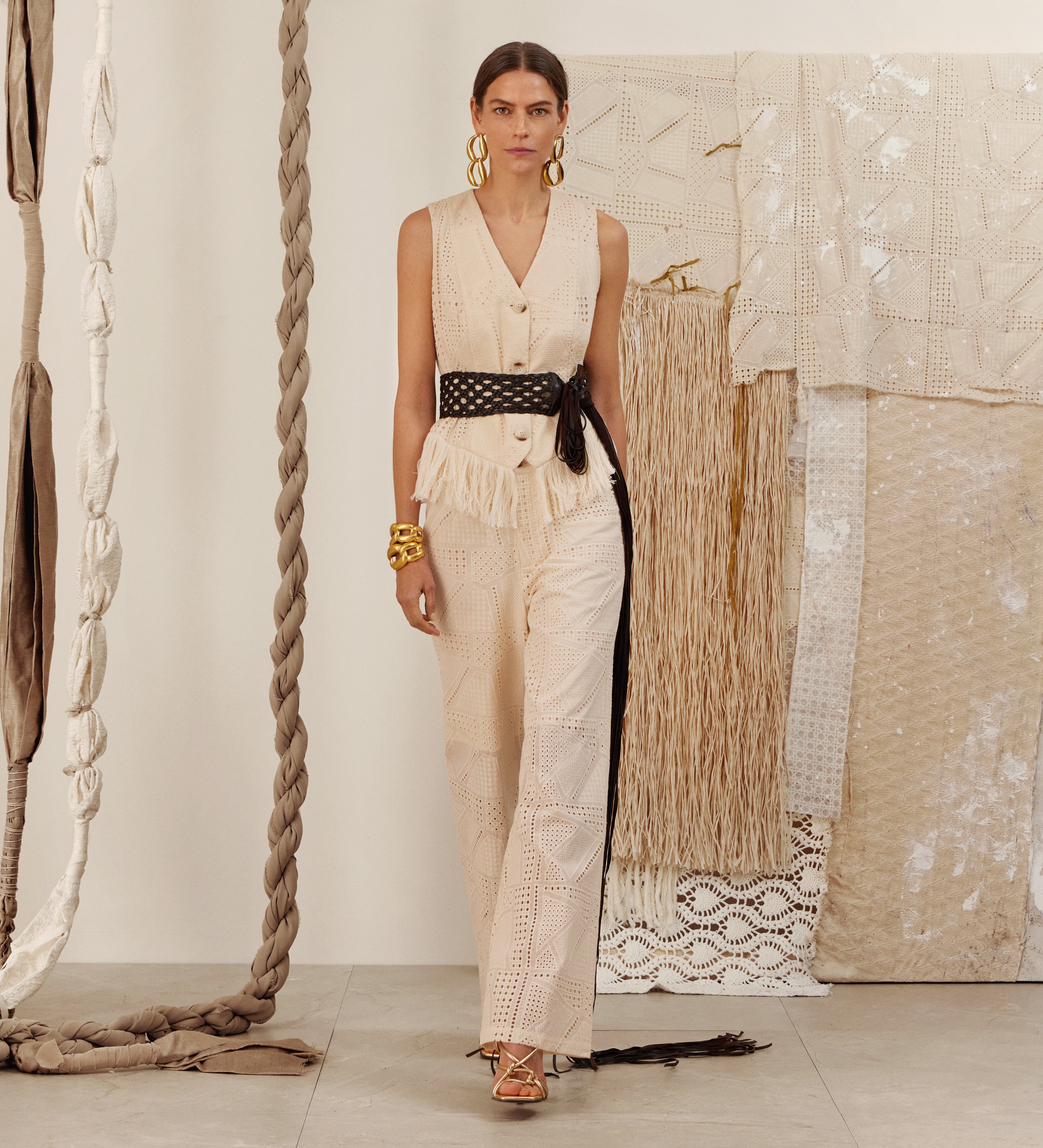 Embroidered cotton pants