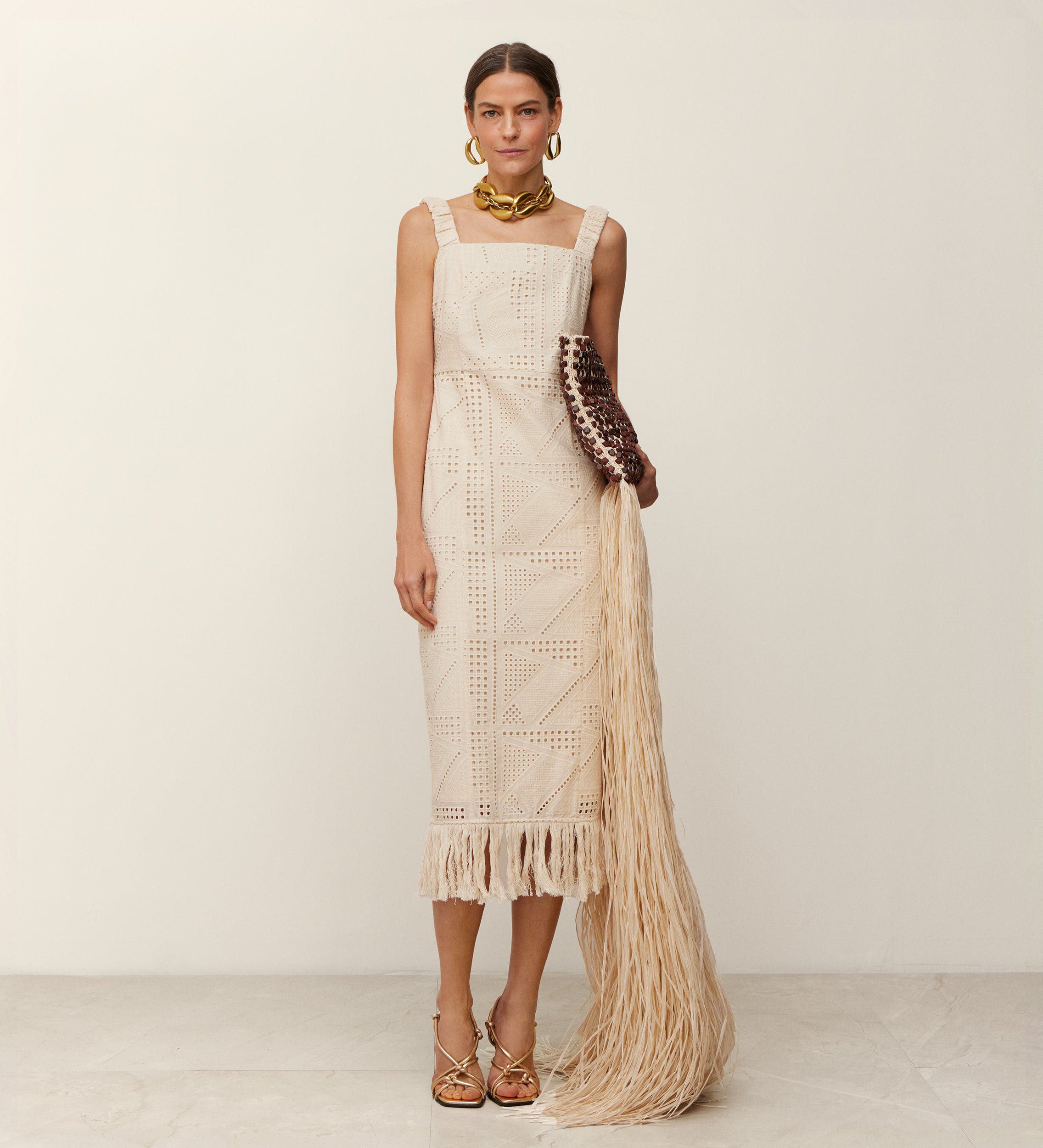 Vestido midi algodón bordado