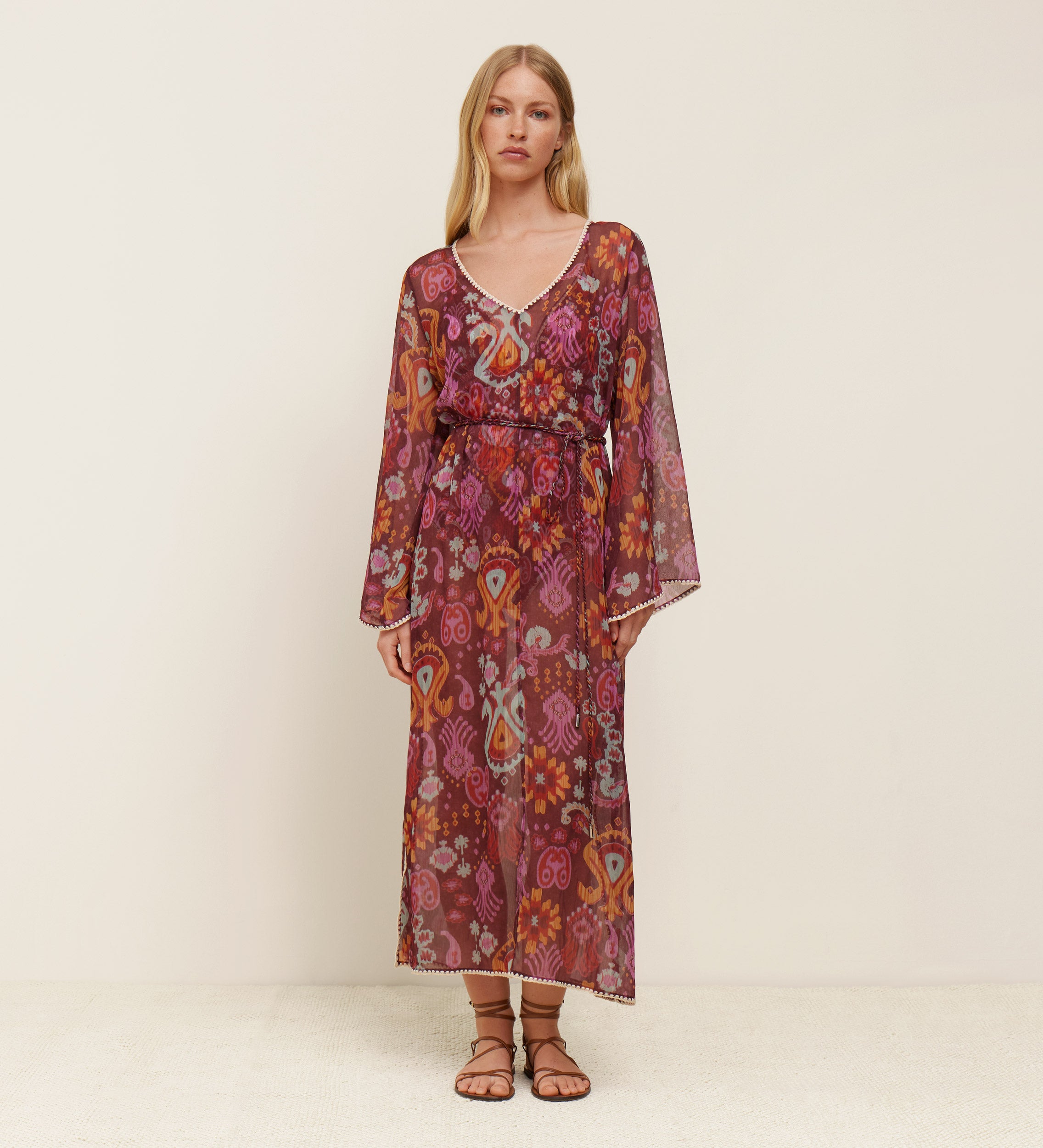 Belted printed kaftan