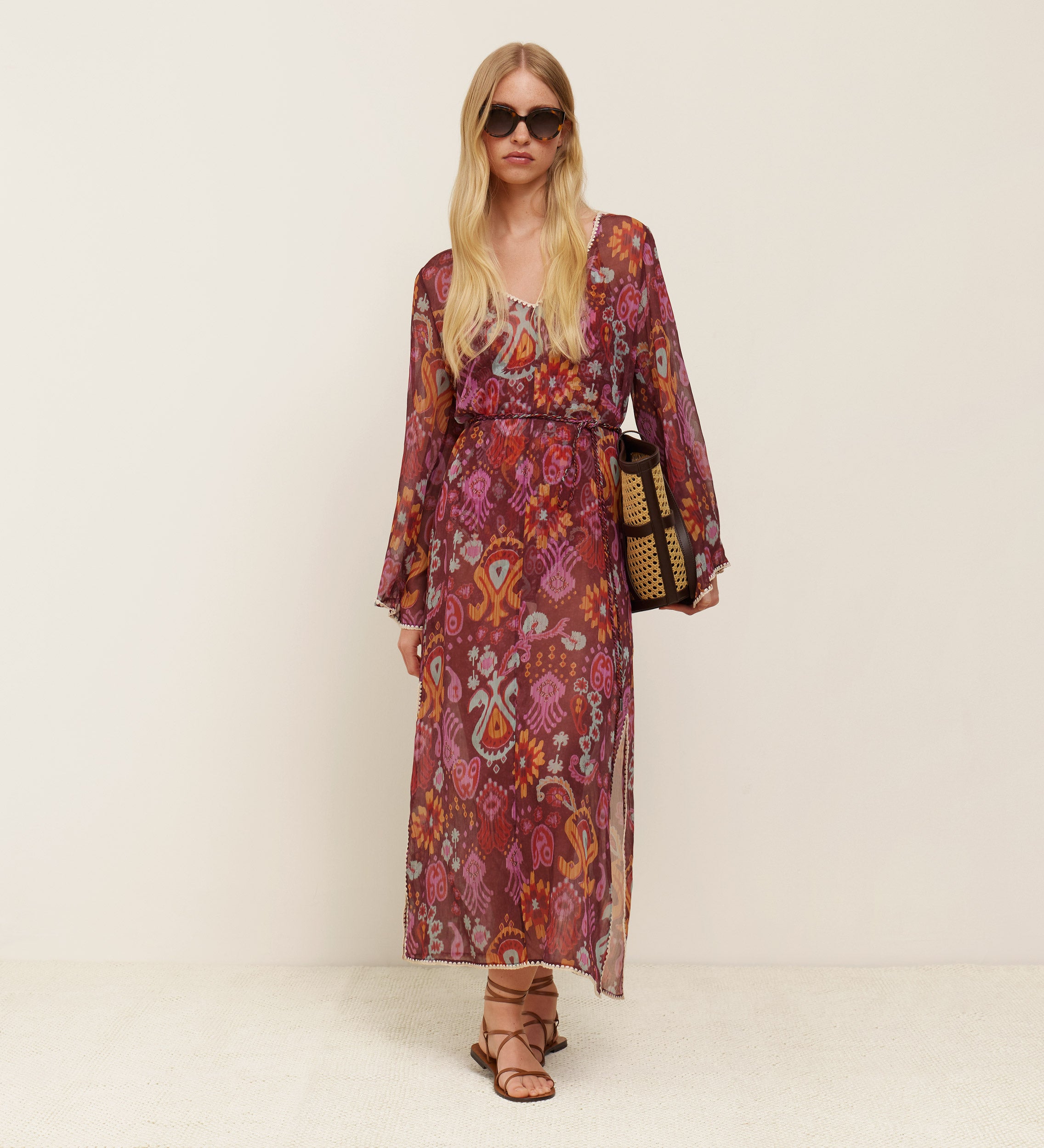 Belted printed kaftan
