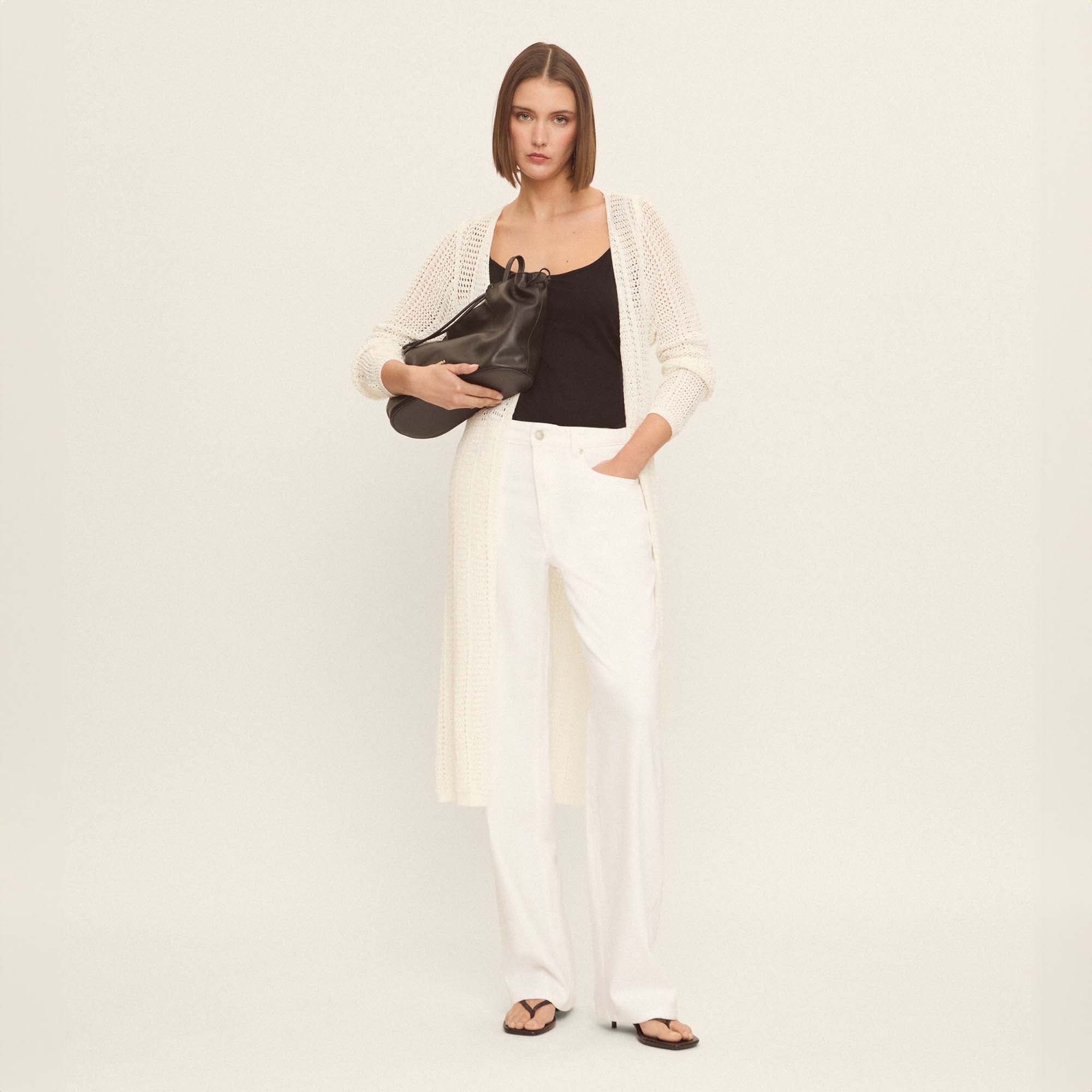 Long openwork knit cardigan