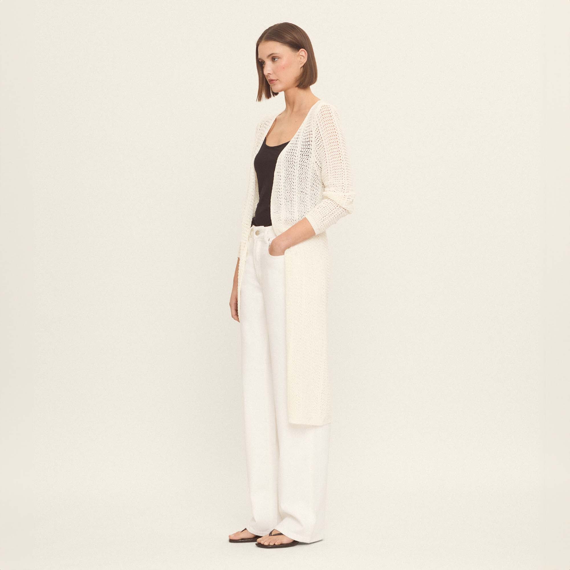 Long openwork knit cardigan