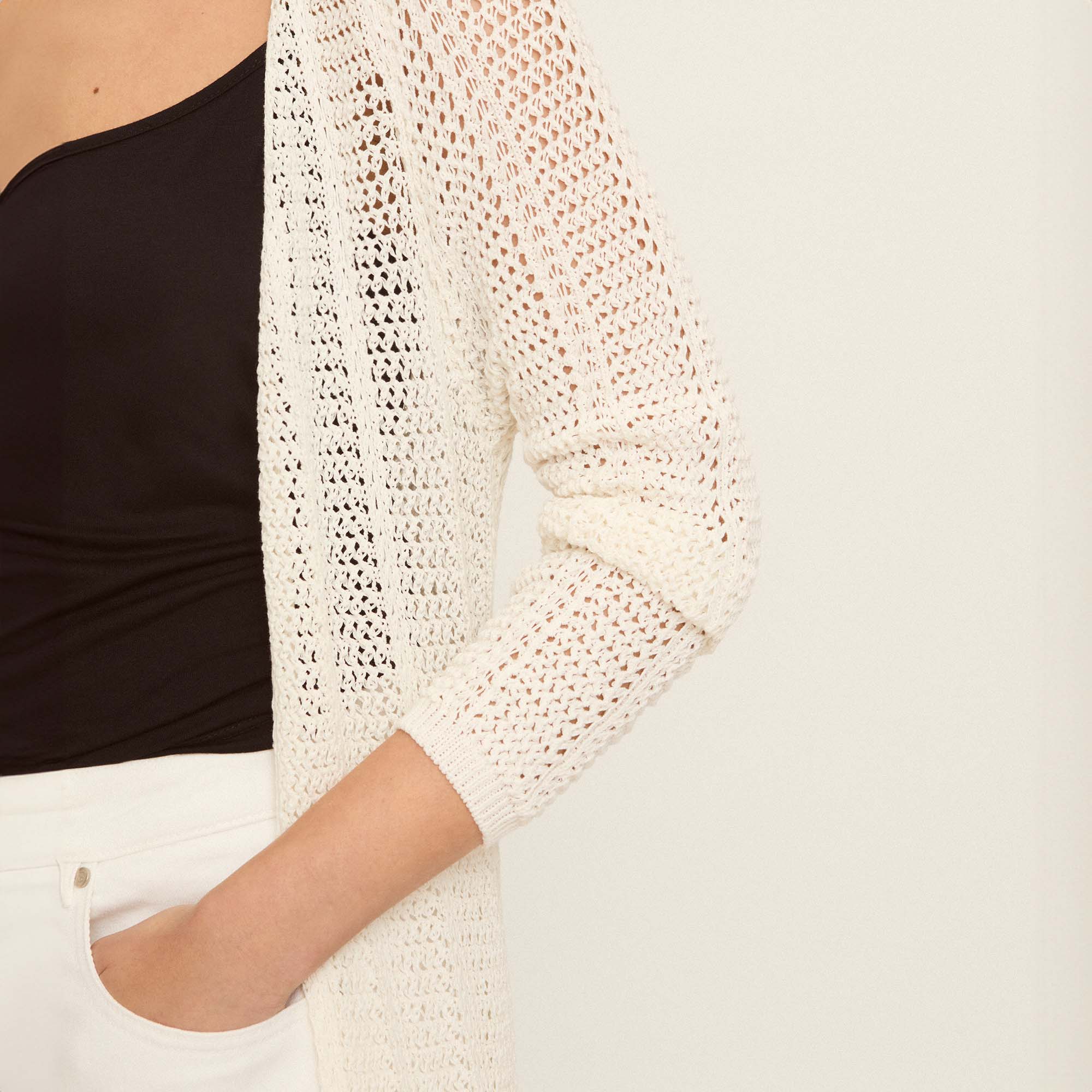 Long openwork knit cardigan