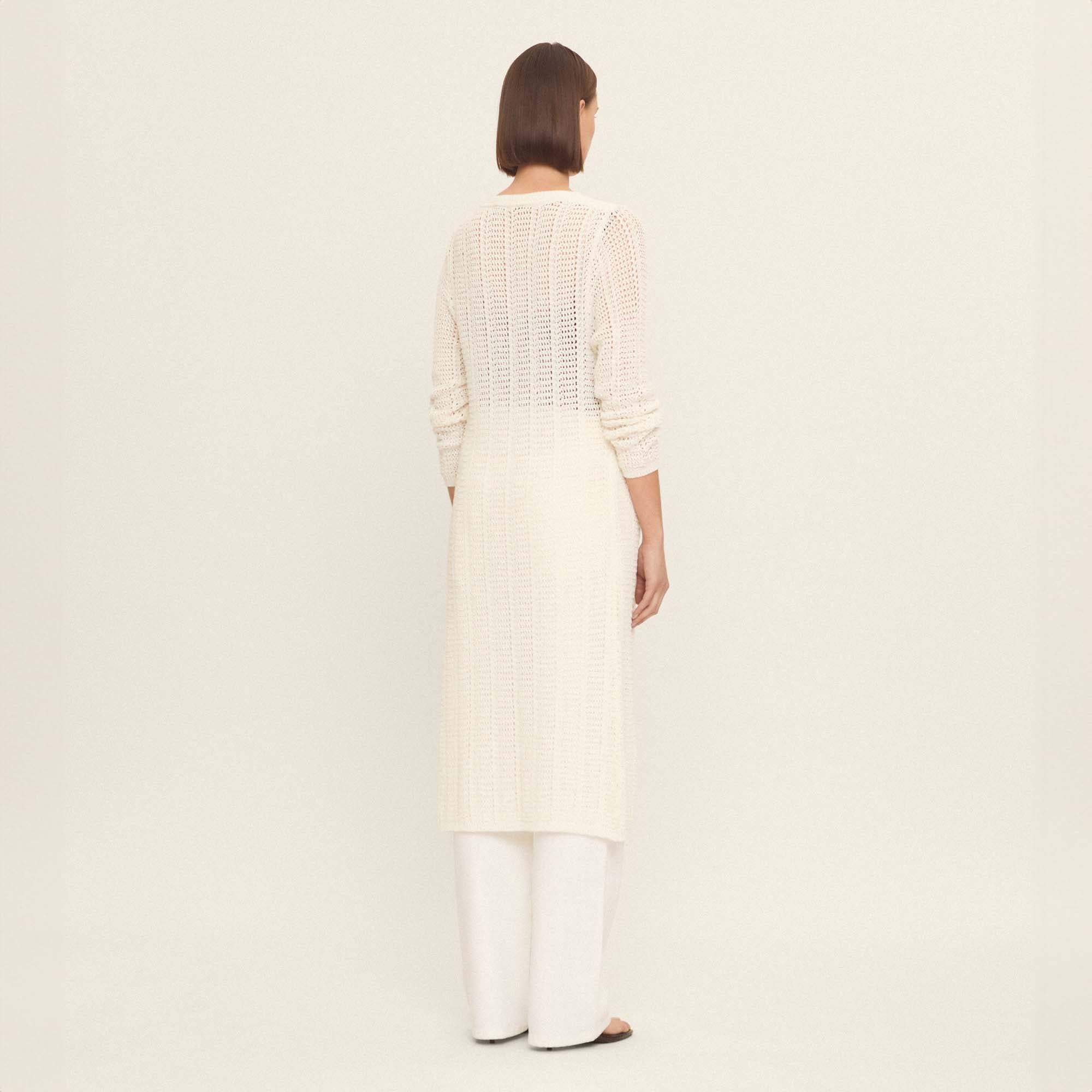 Long openwork knit cardigan