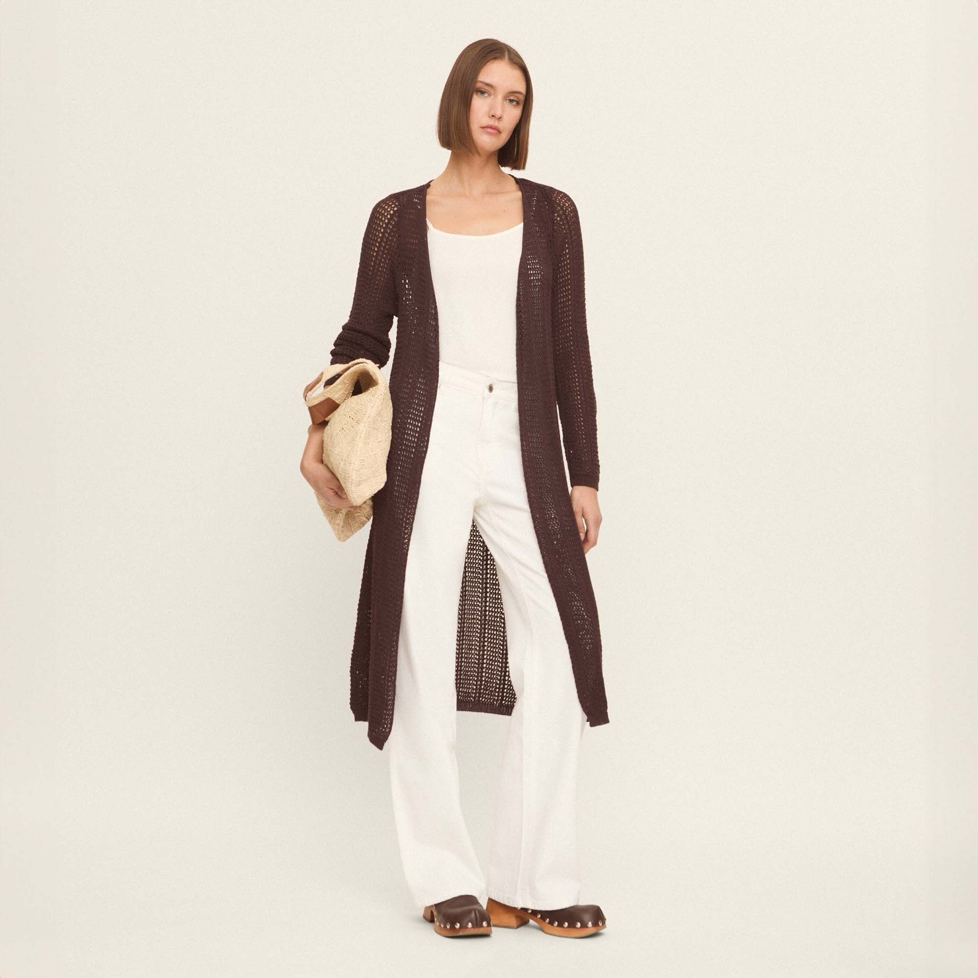 Gilet long en maille ajourée