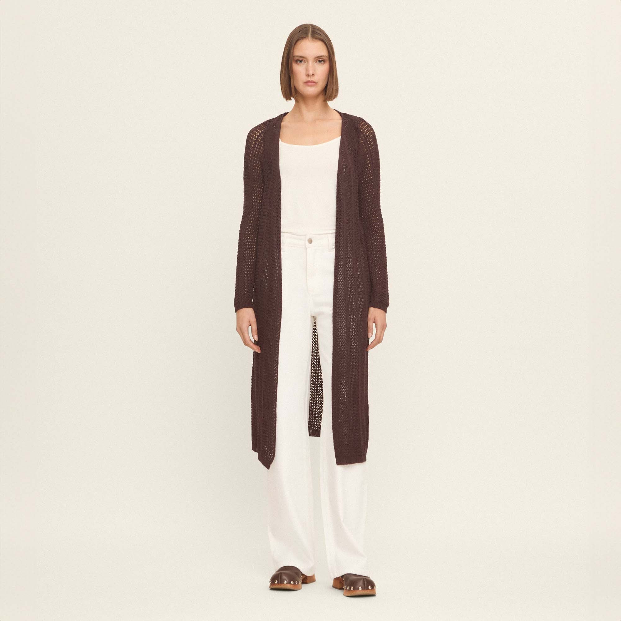 Gilet long en maille ajourée