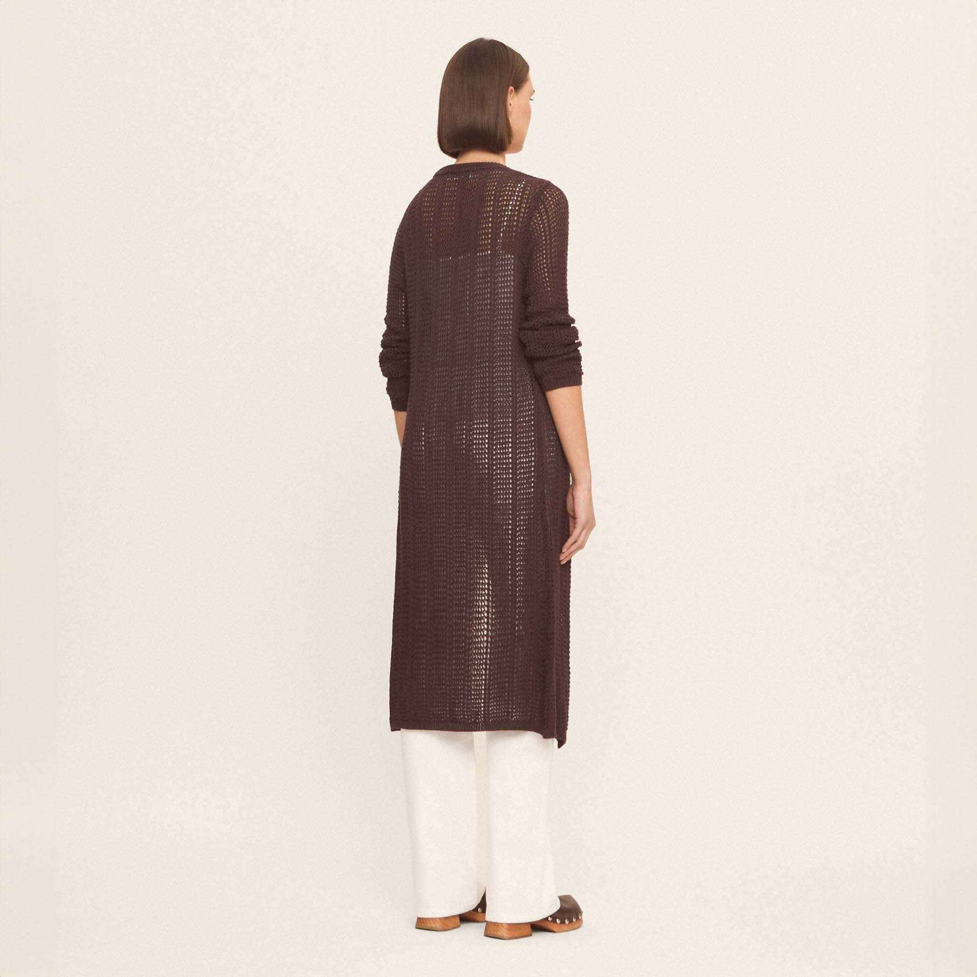 Gilet long en maille ajourée