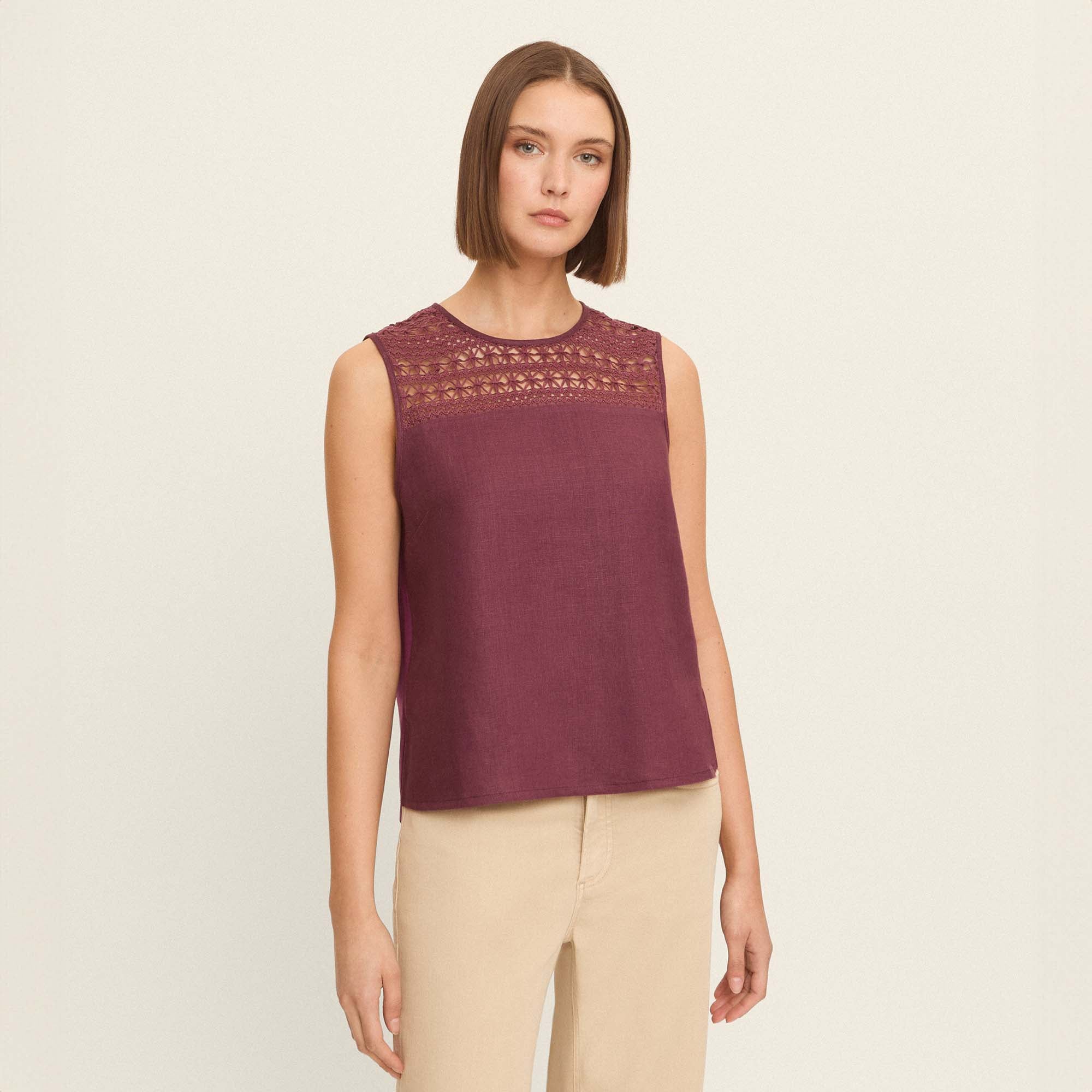 Linen and crochet T-shirt