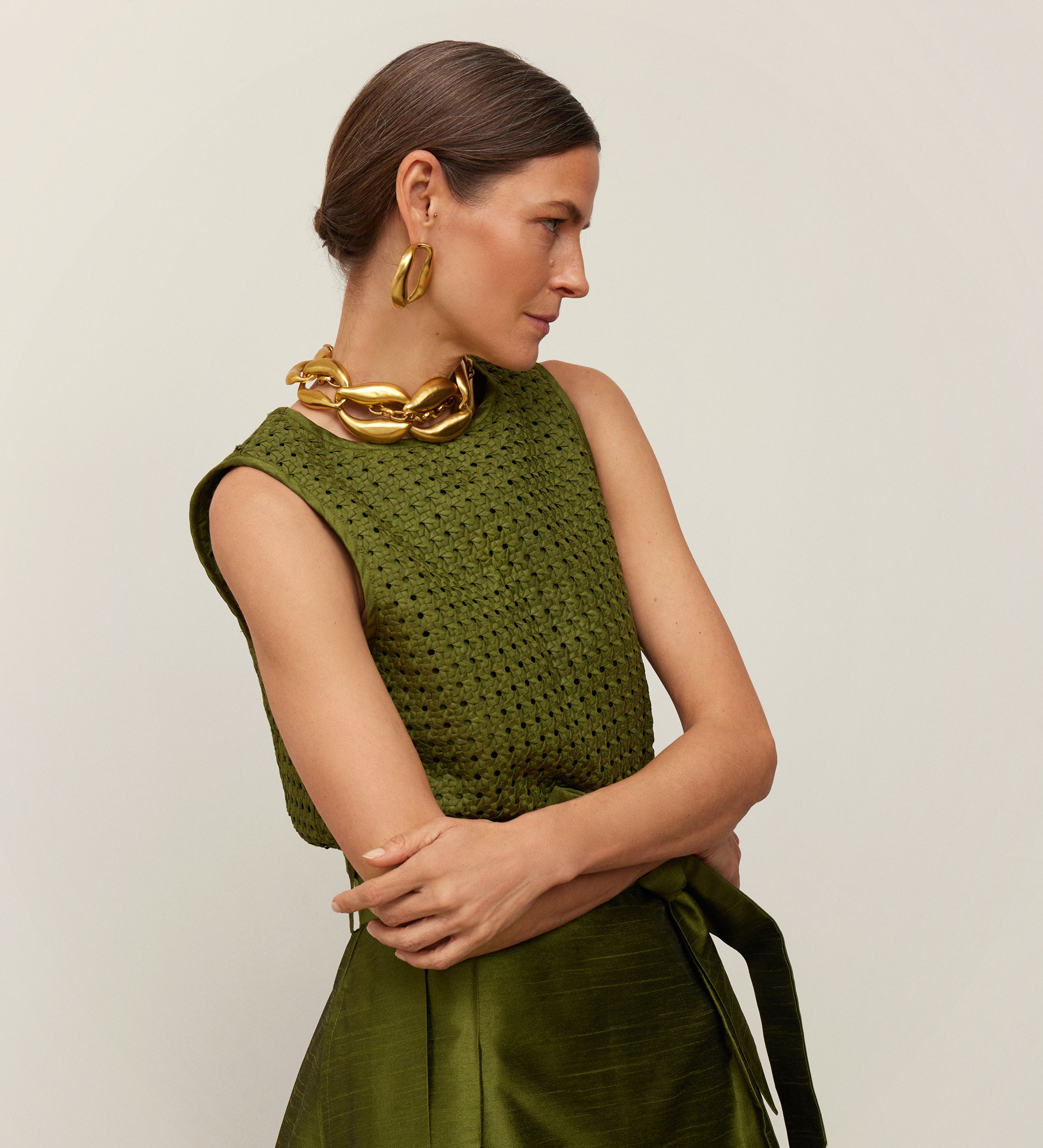 Top shantung trenzado