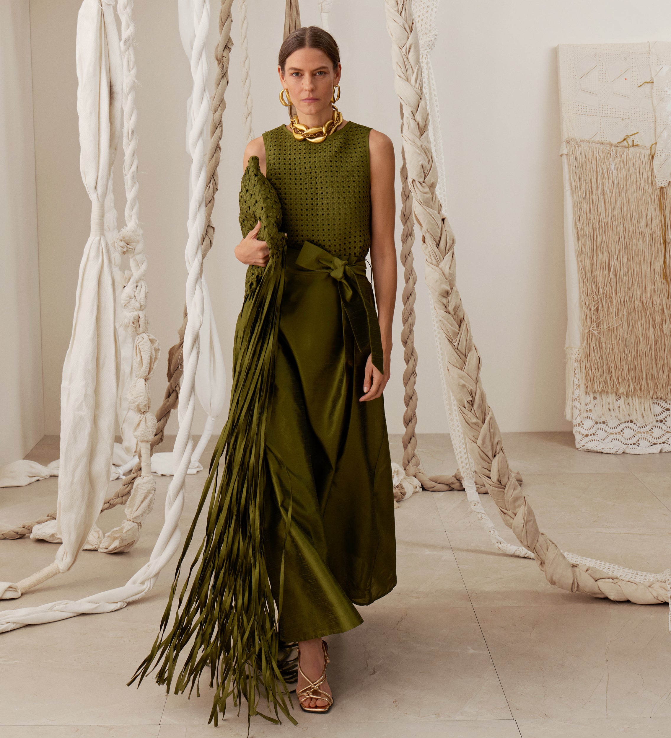 Top shantung trenzado