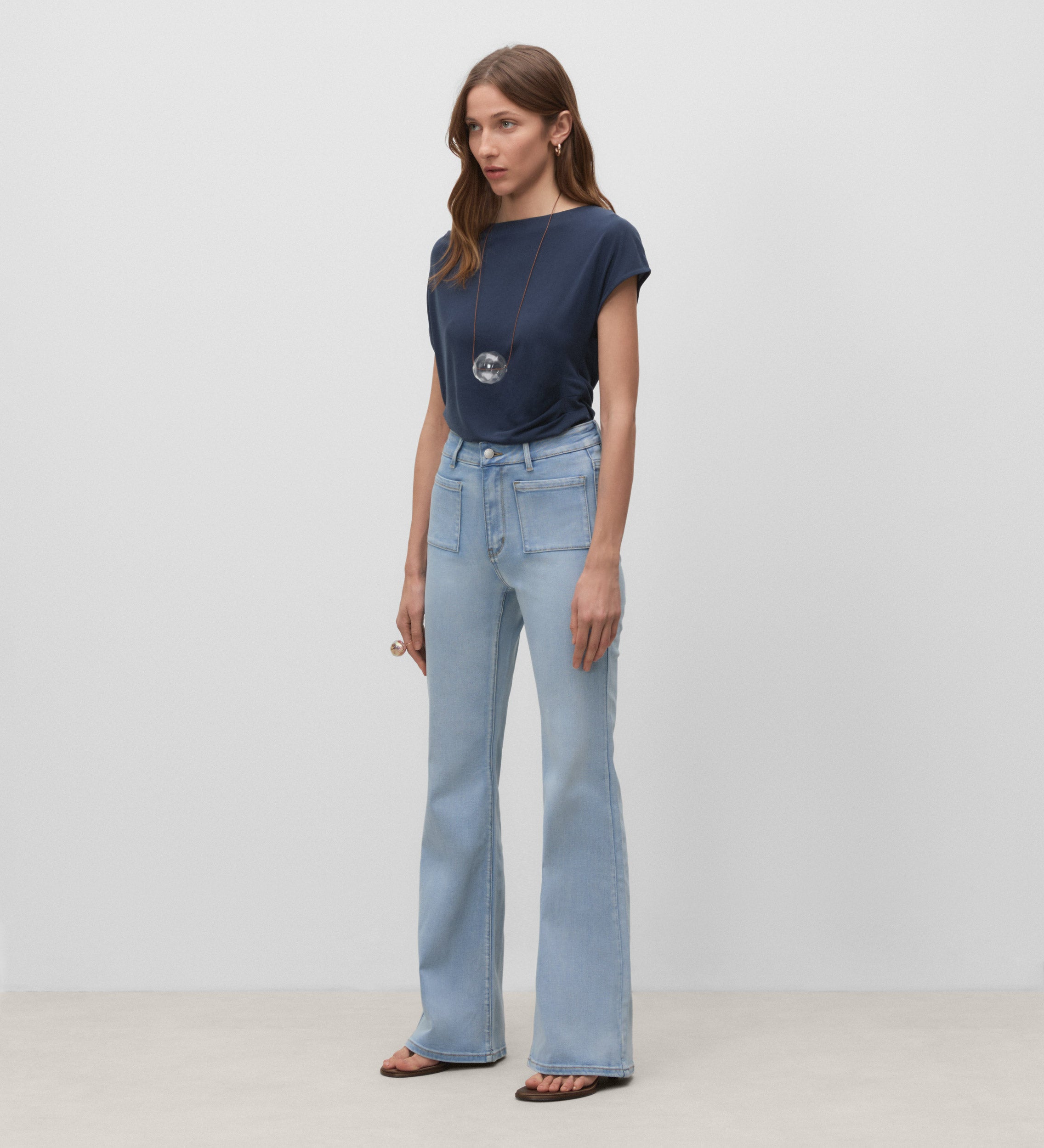 Denim pants with patch pockets