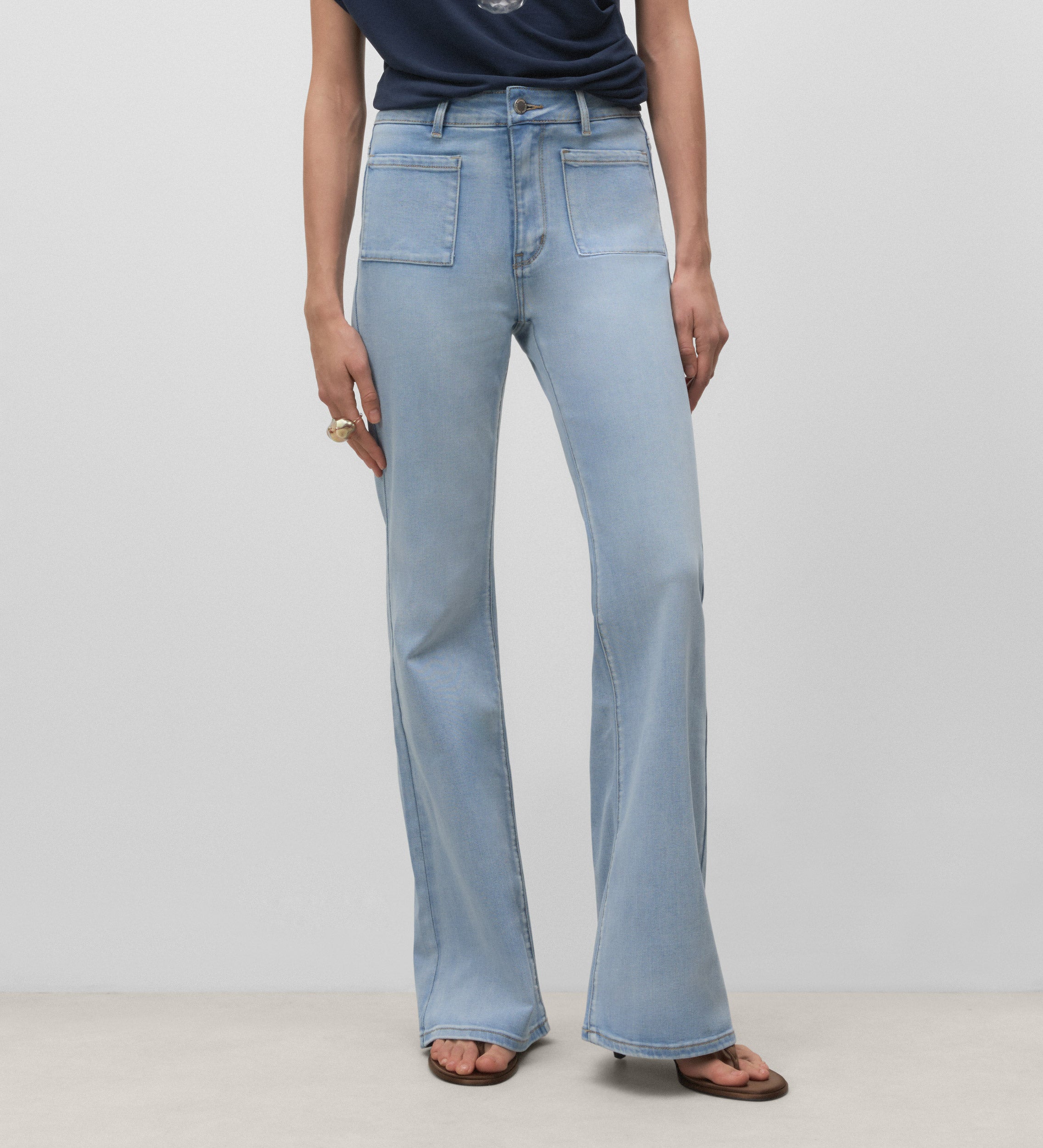Denim pants with patch pockets