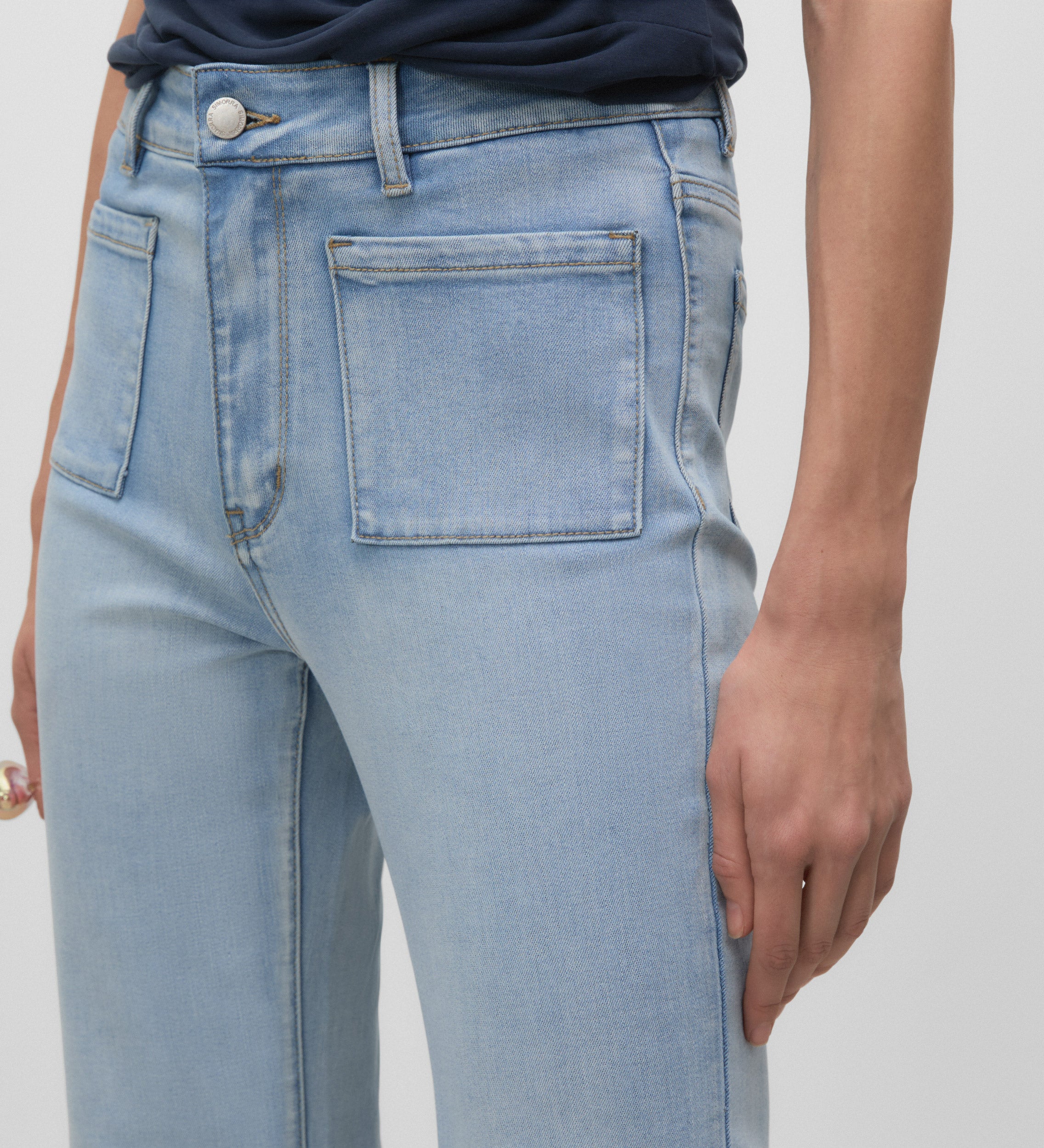 Denim pants with patch pockets