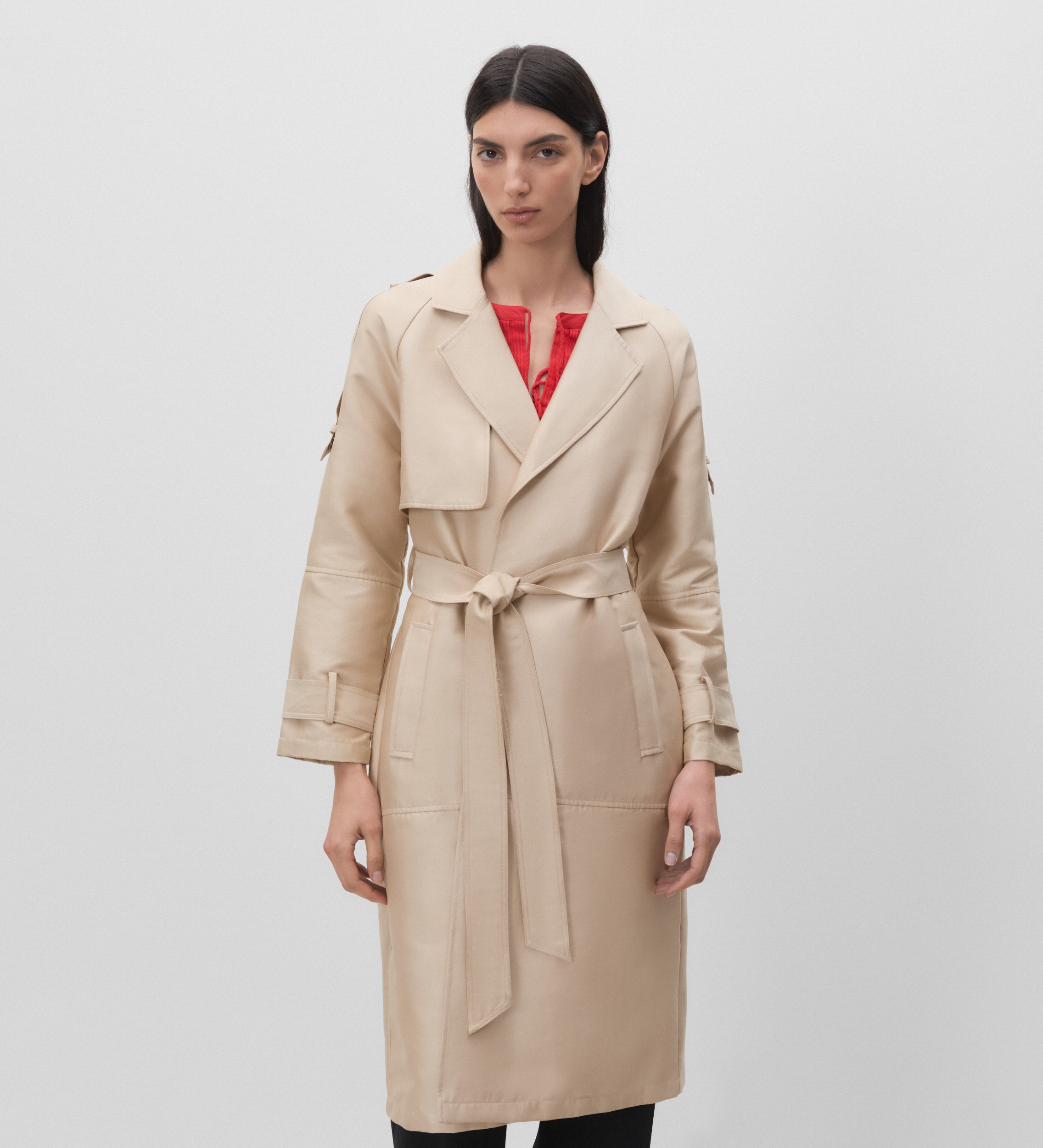 Tie belt trench coat