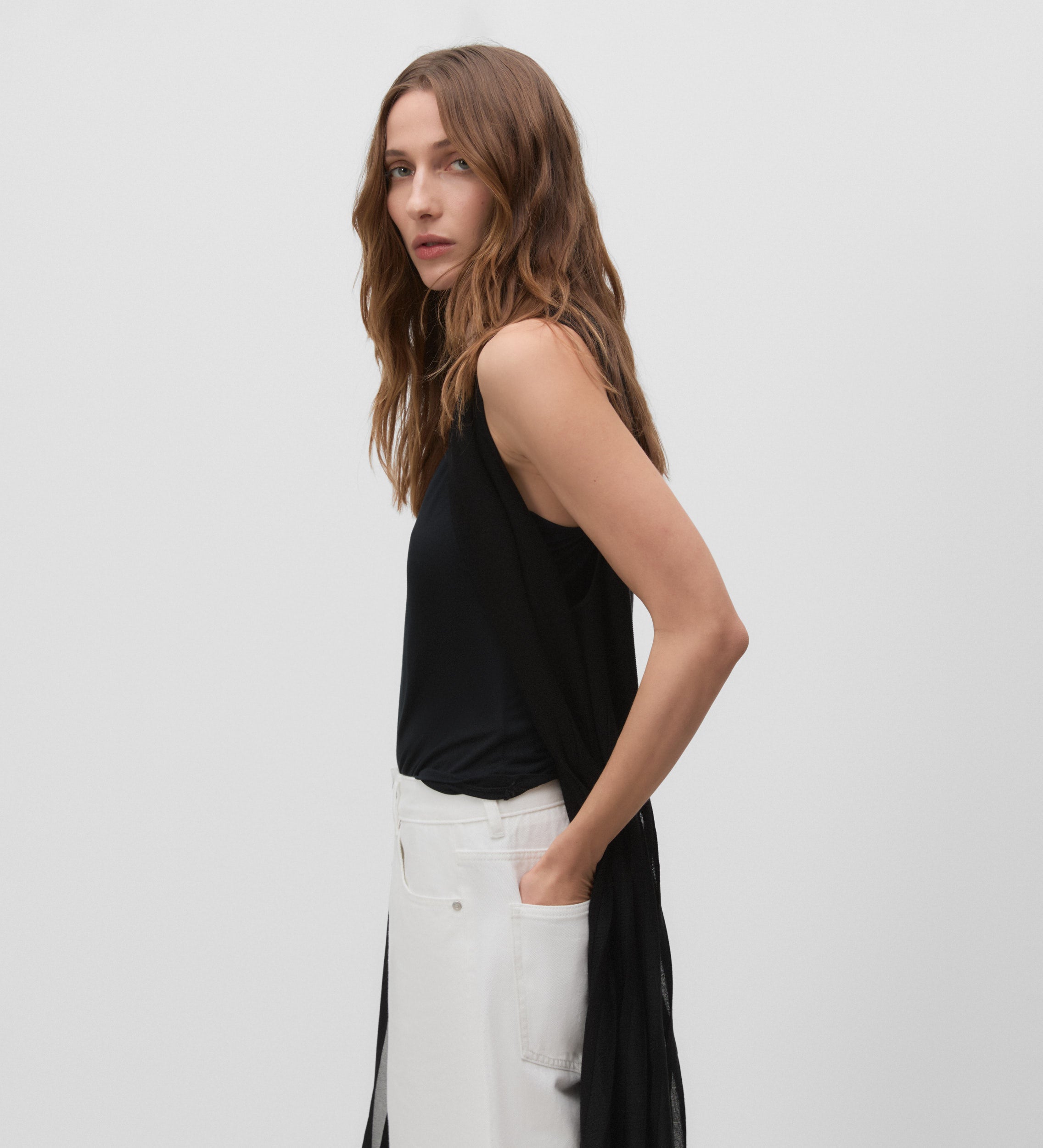 Long pleated knit vest