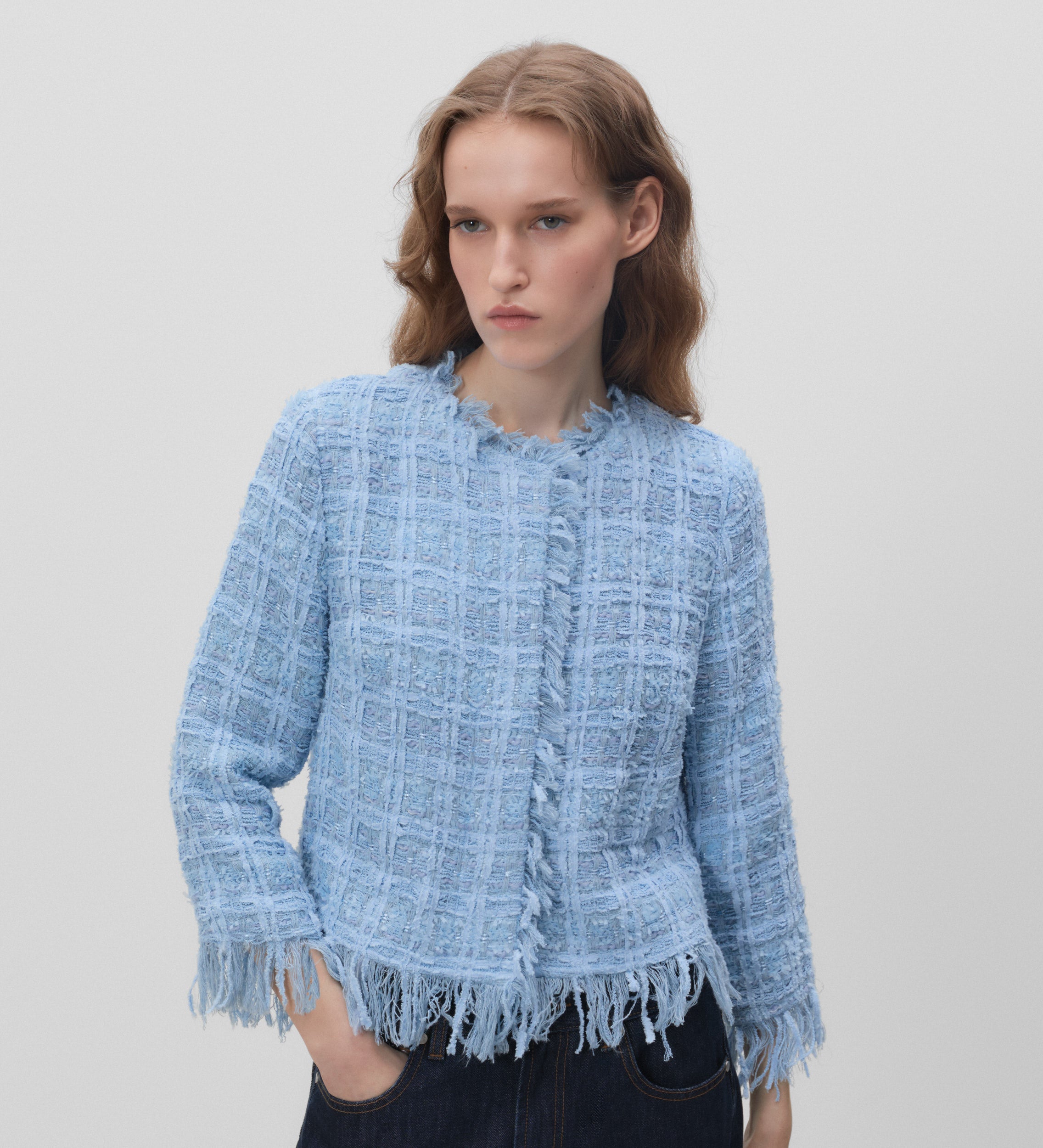 Chaqueta tweed flecos