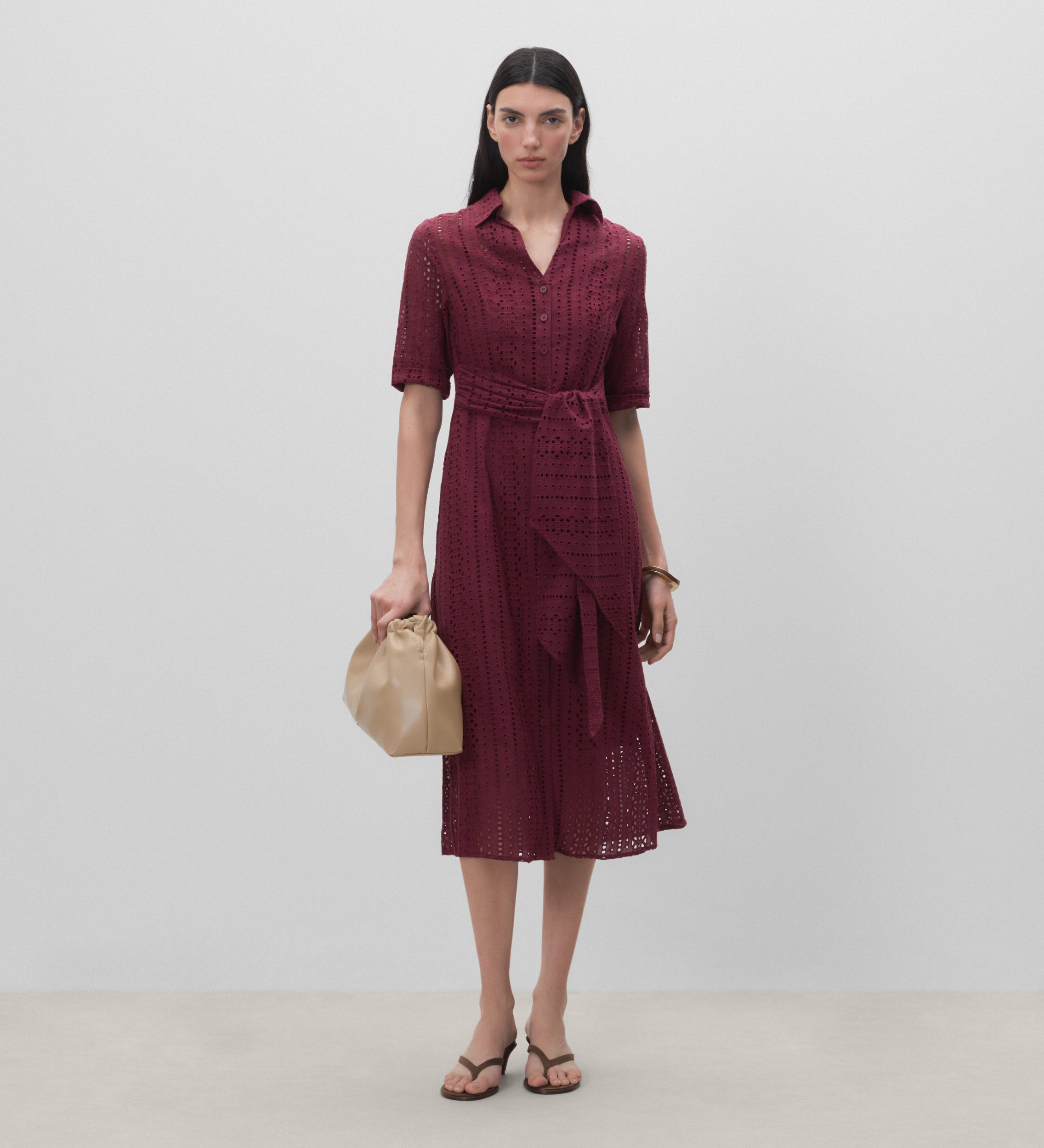 Embroidered cotton shirt dress