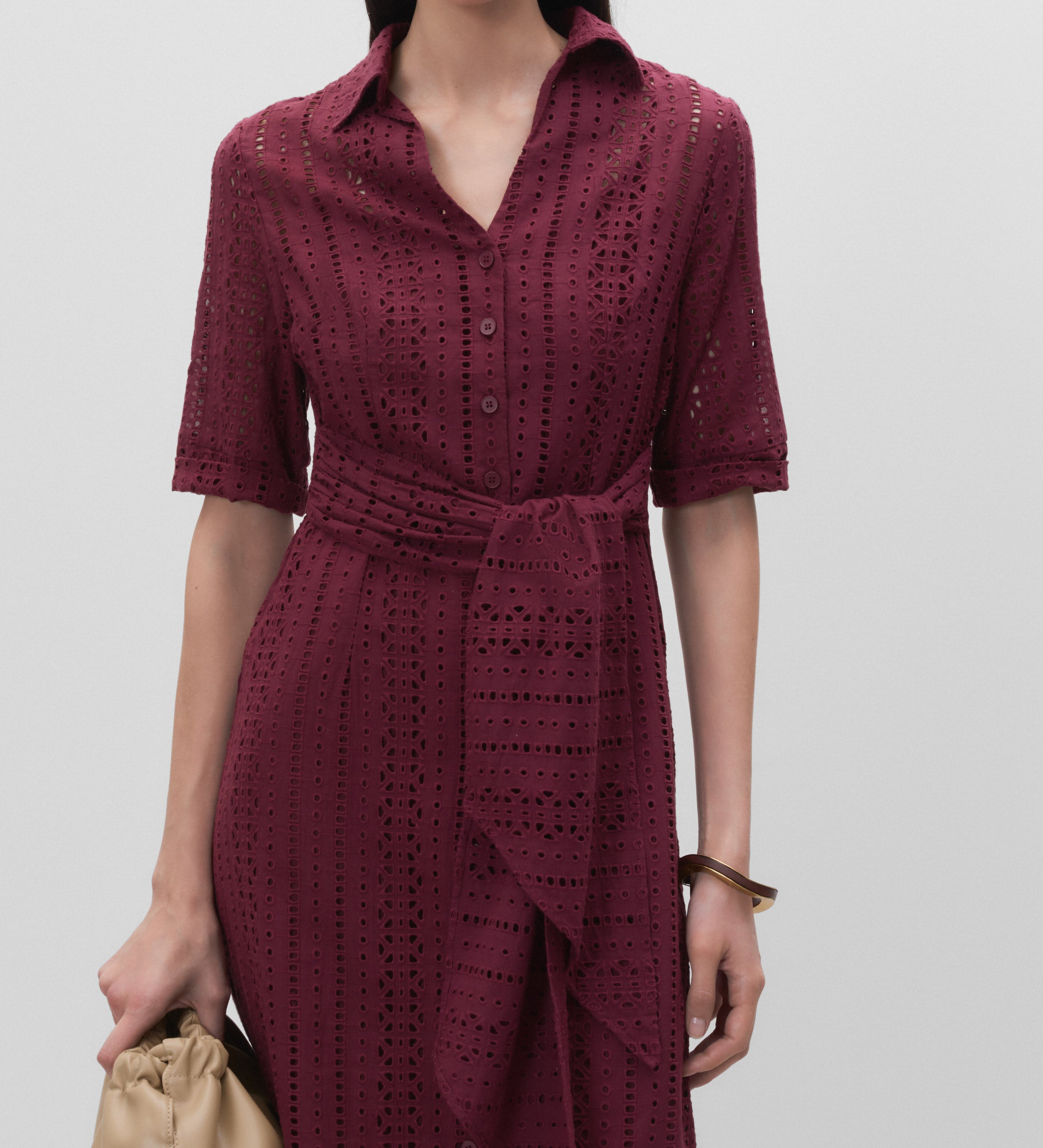 Embroidered cotton shirt dress