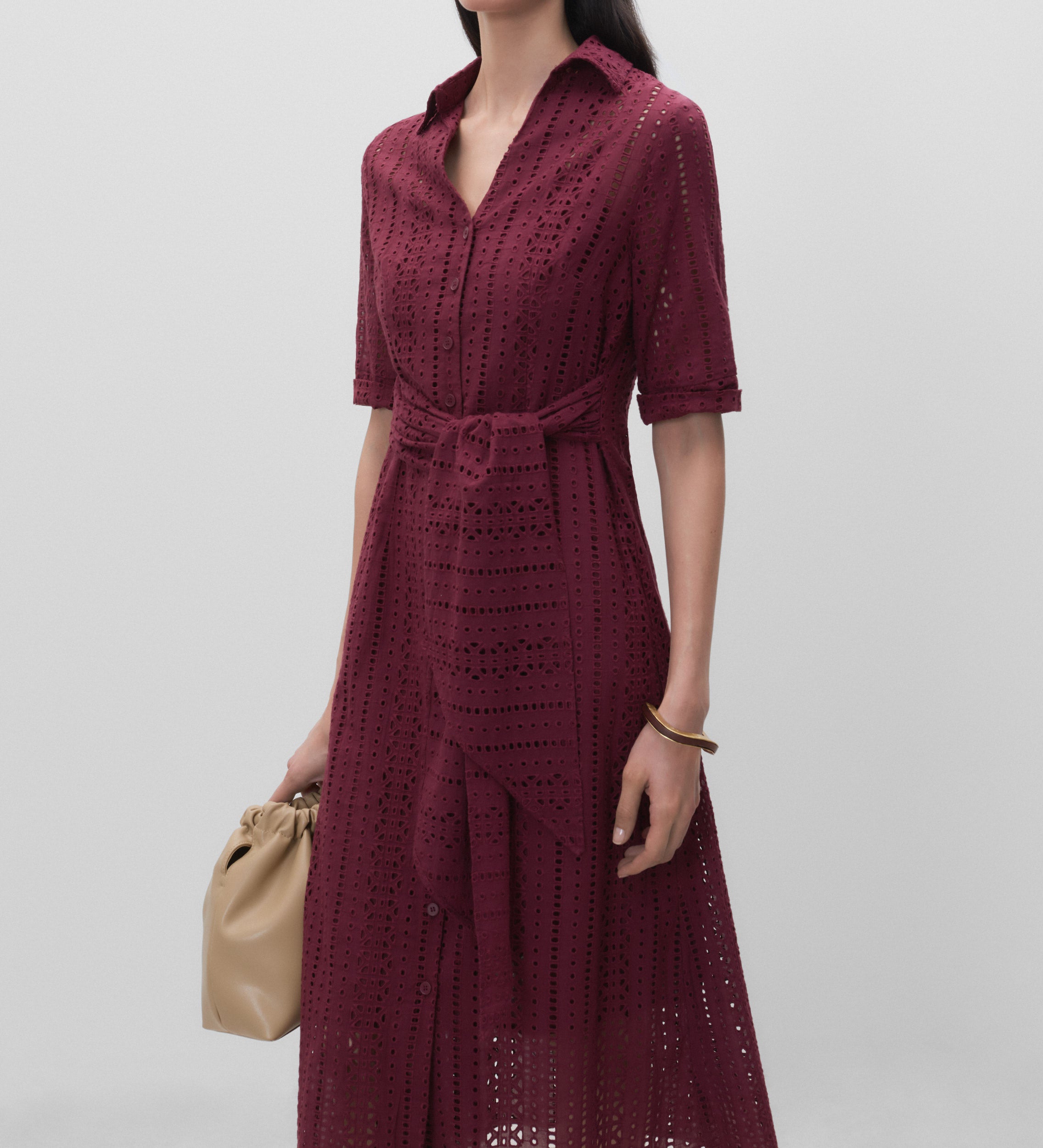 Embroidered cotton shirt dress
