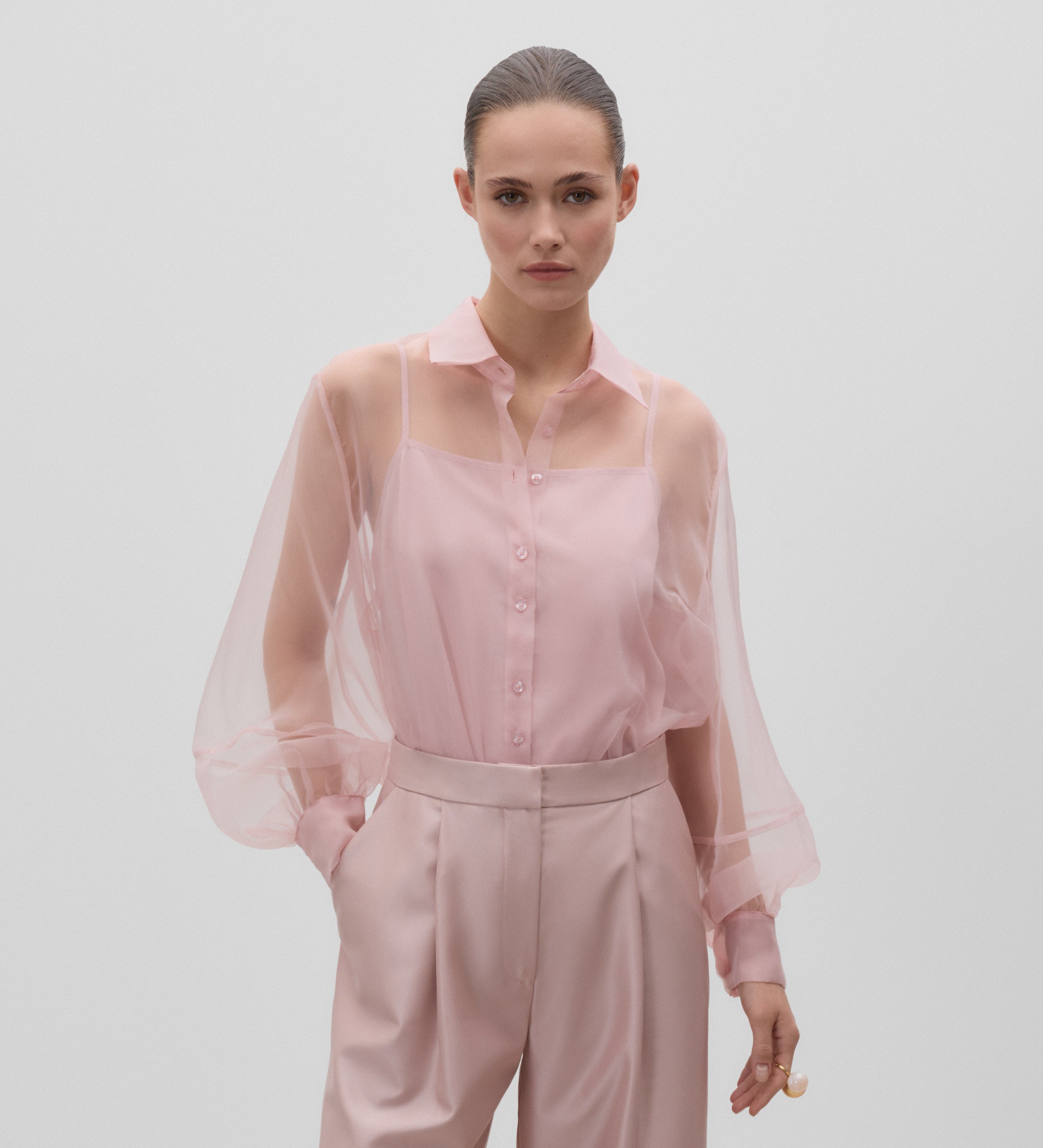 Long-sleeved organza blouse
