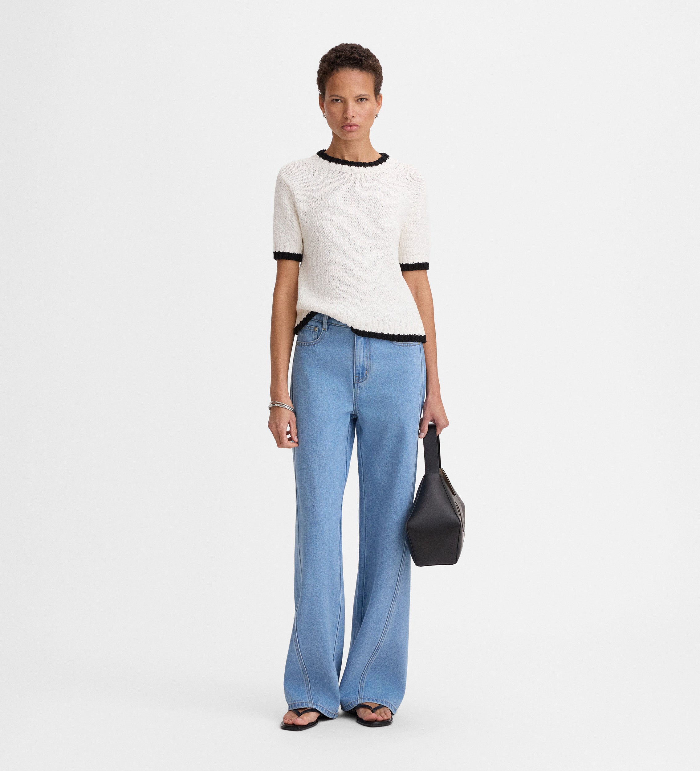 Contrast short-sleeved sweater