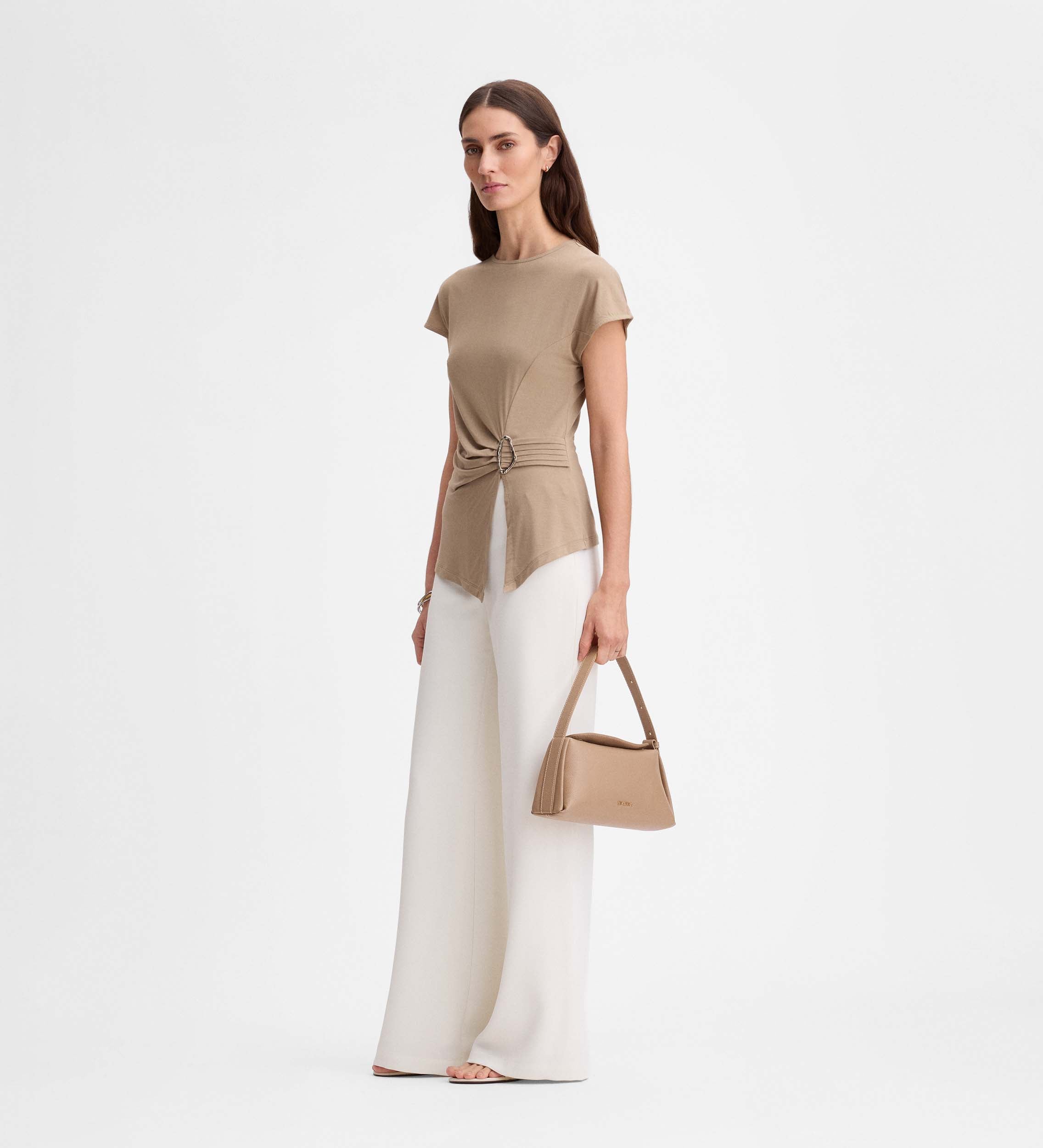 Asymmetrical buckle t-shirt