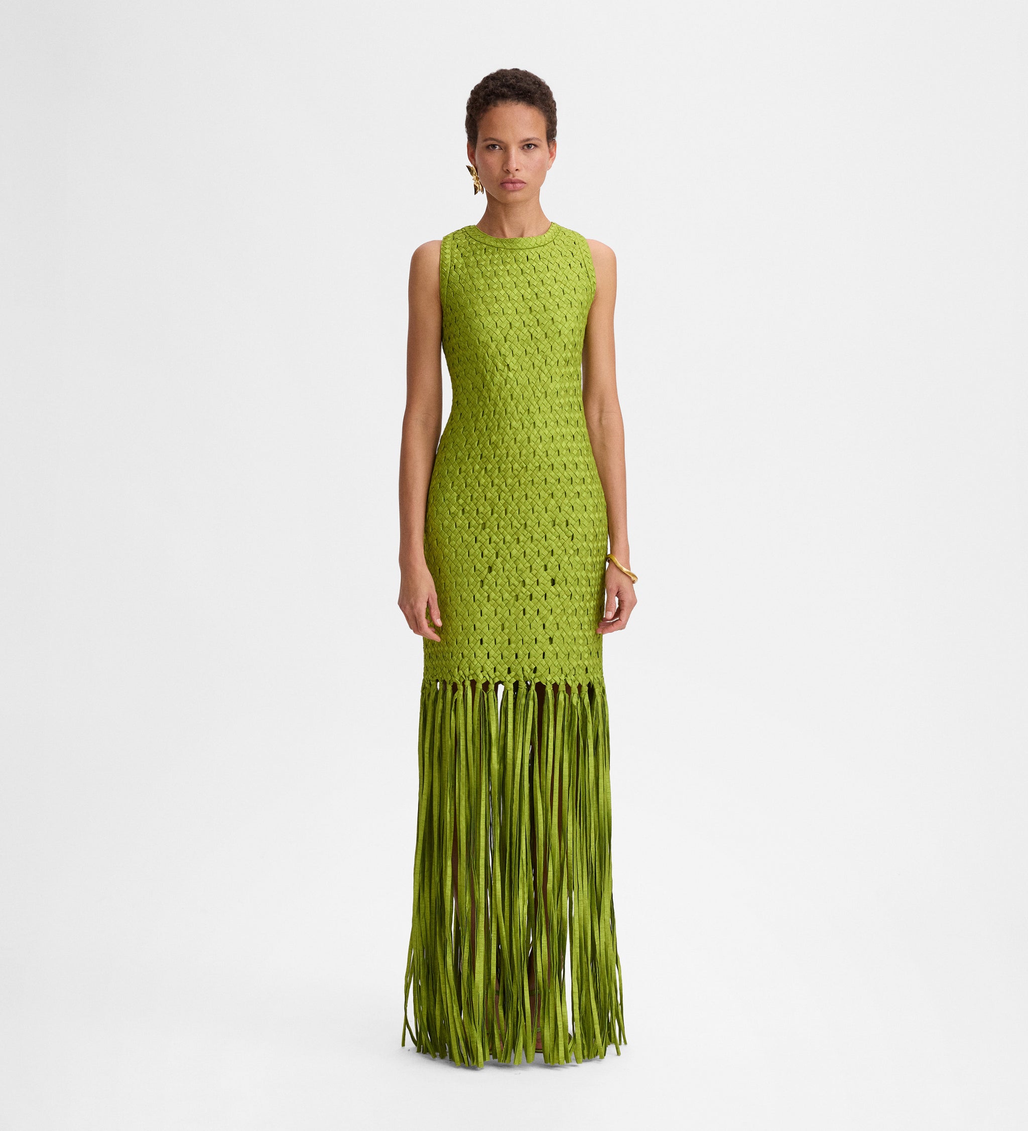 Taffeta dress with fringes