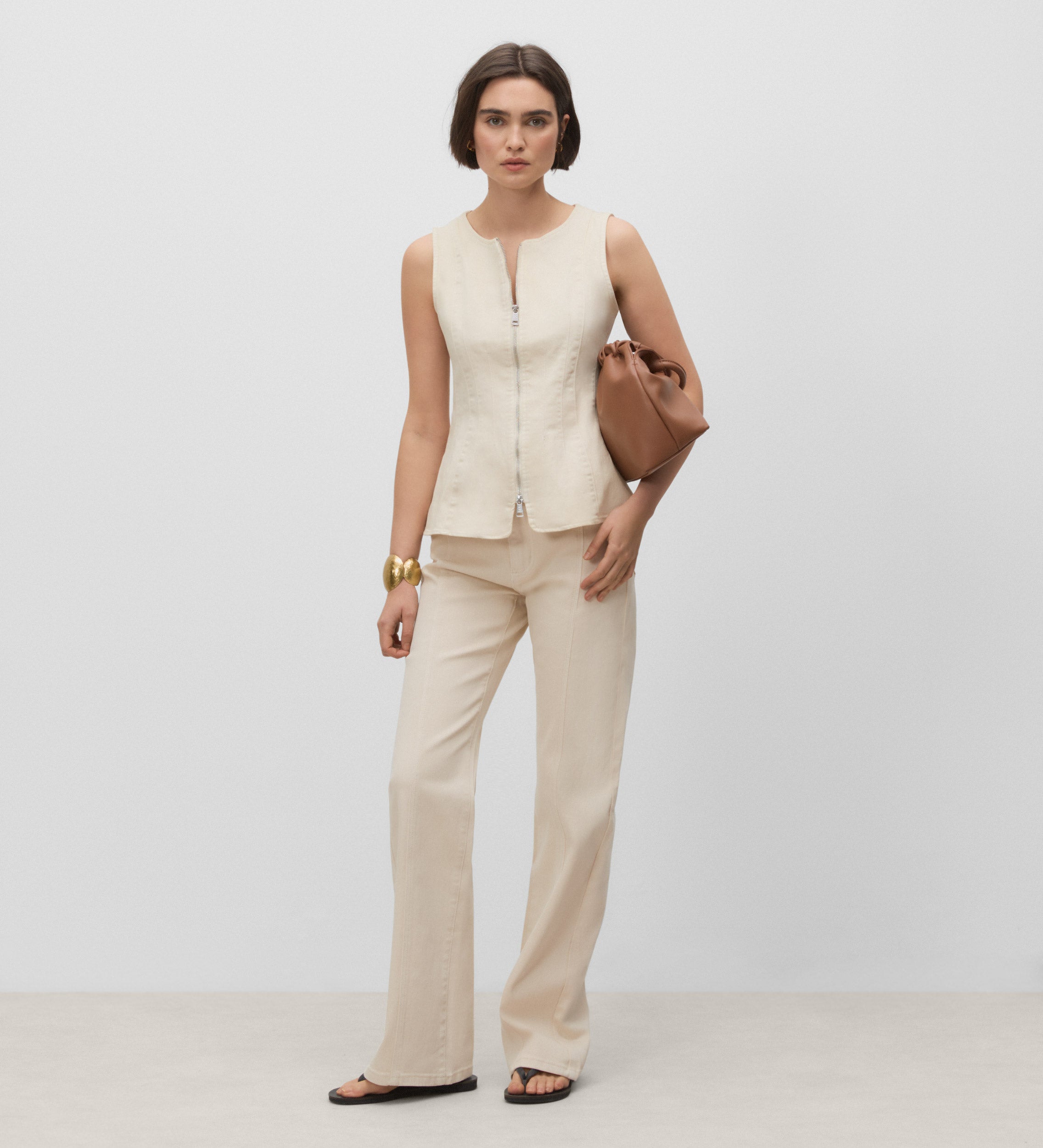 Denim vest with zipper