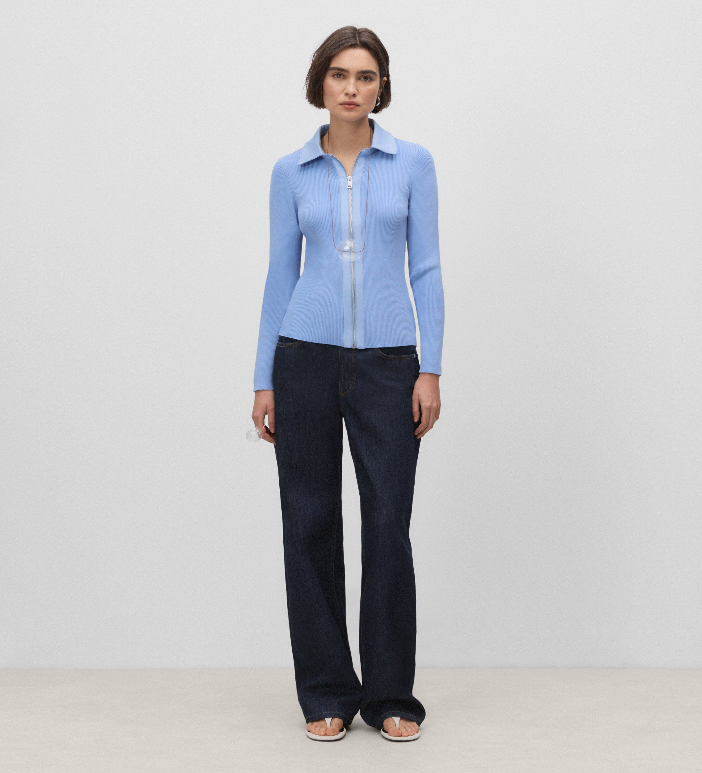 Short cardigan with shirt collar