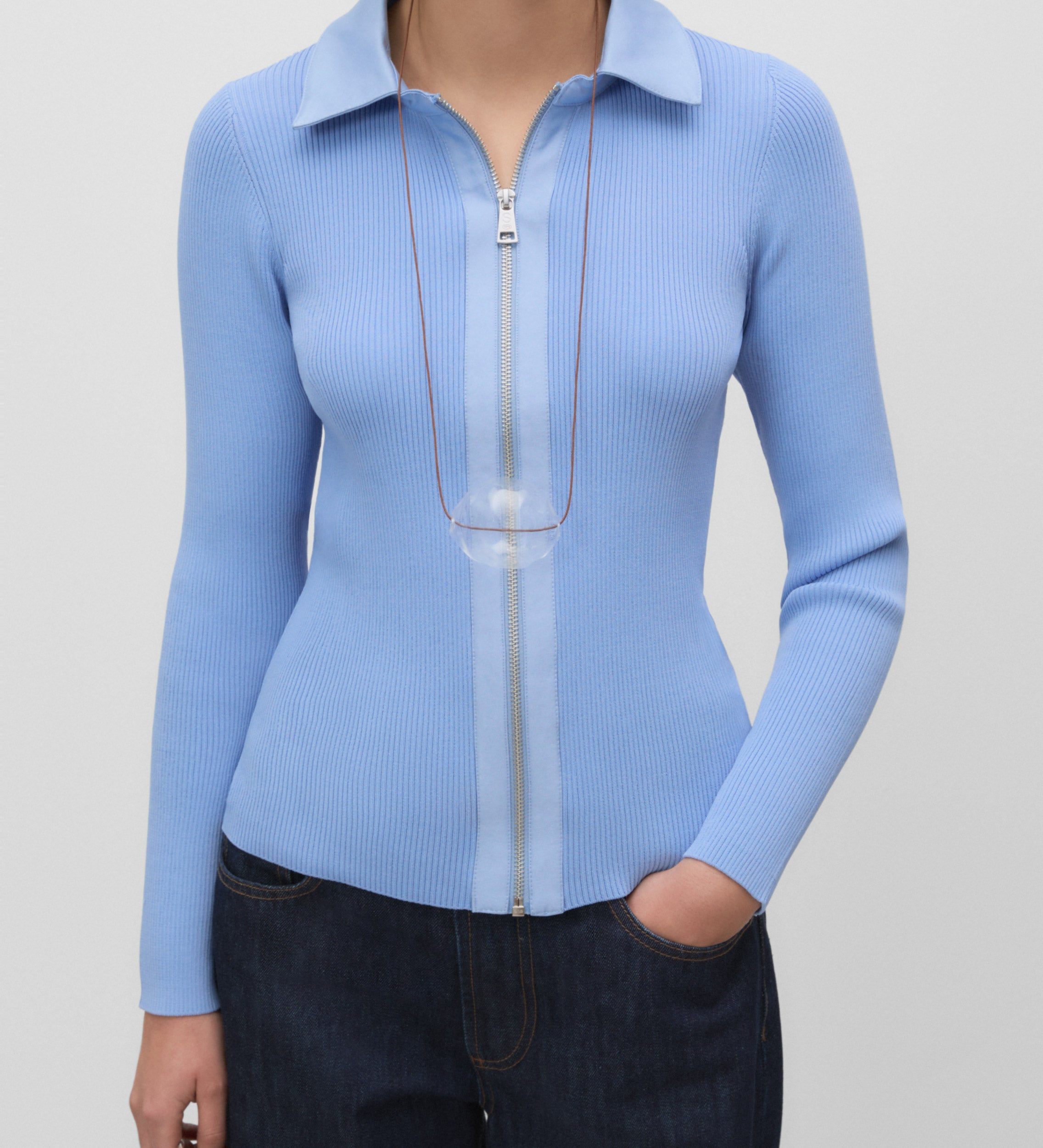 Short cardigan with shirt collar