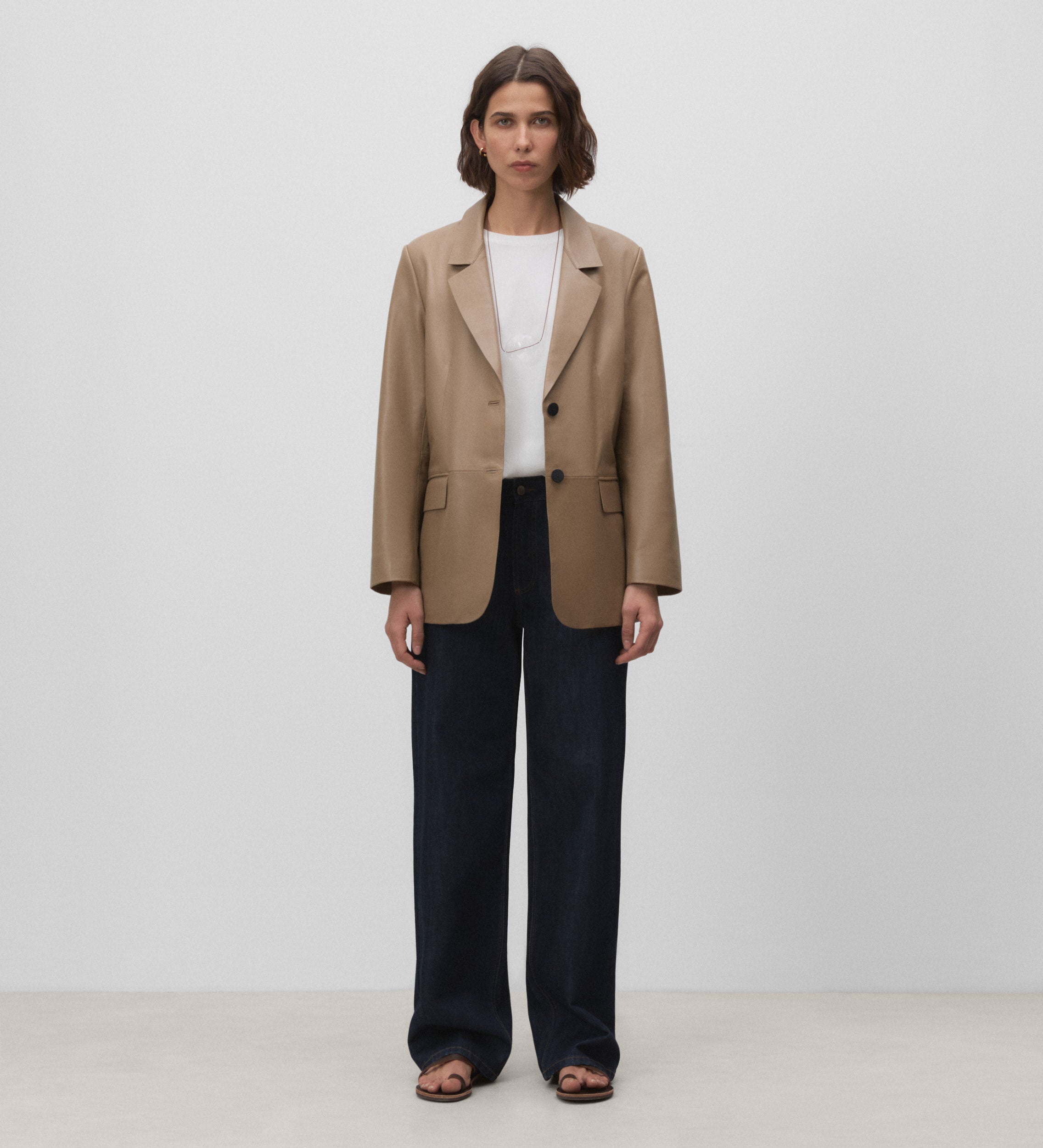 Straight nappa leather blazer
