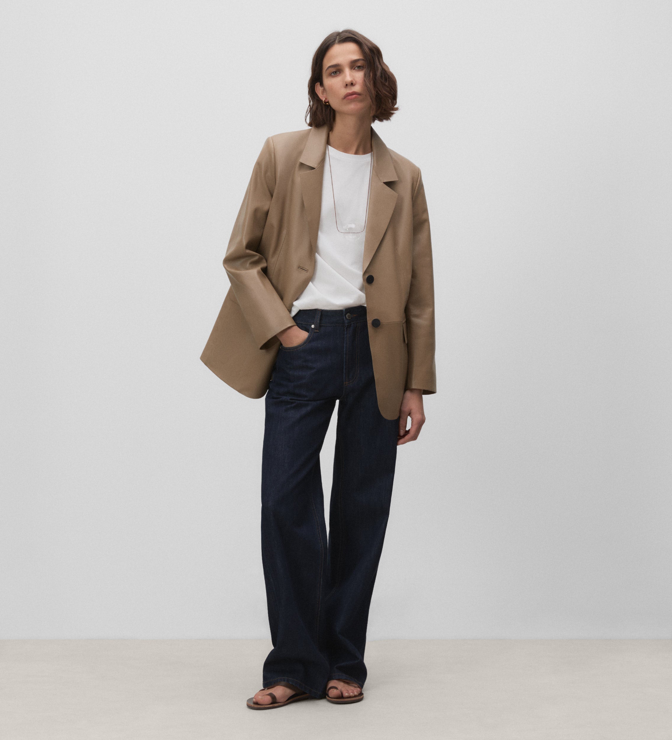 Straight nappa leather blazer