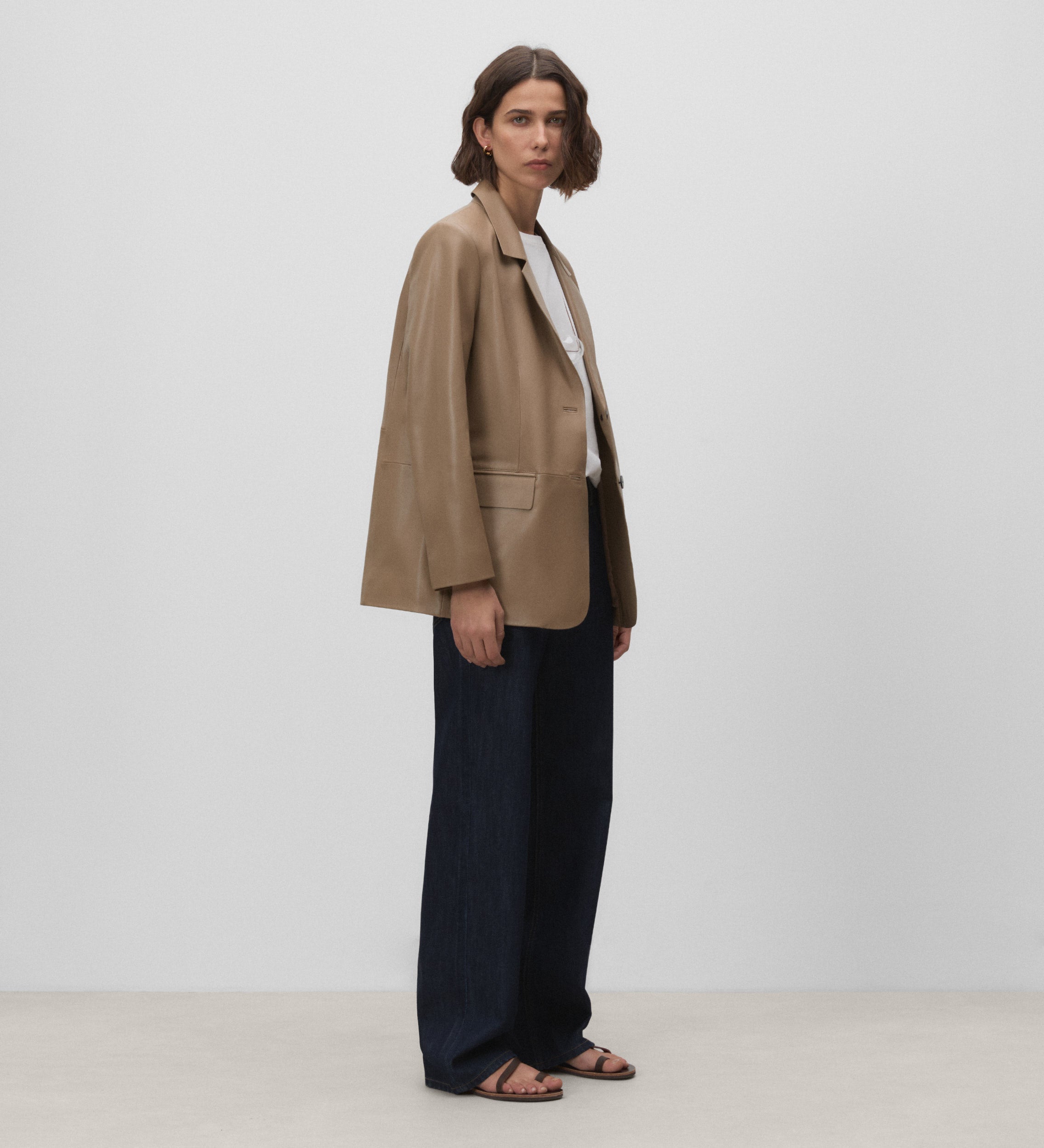 Straight nappa leather blazer