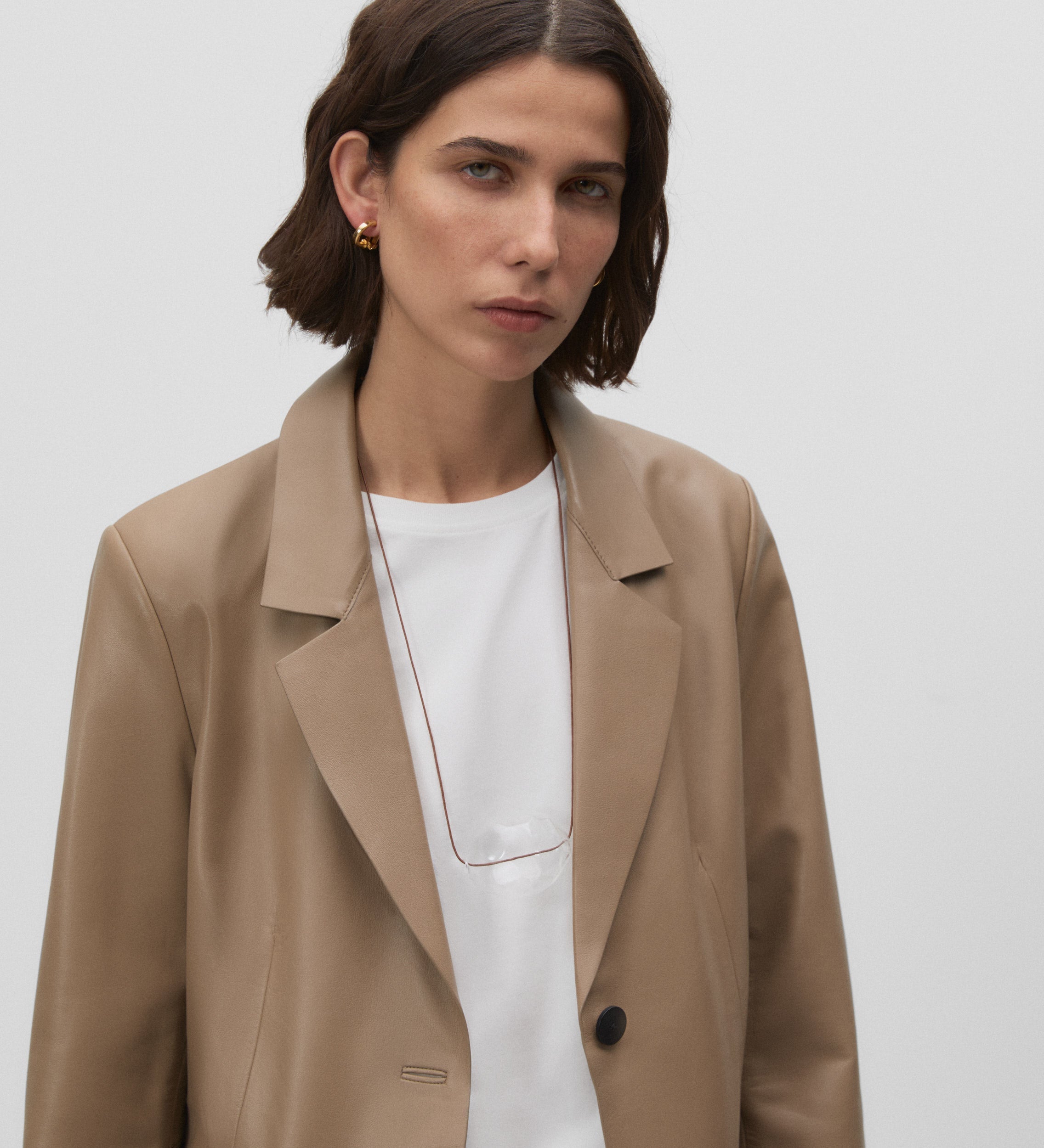 Straight nappa leather blazer