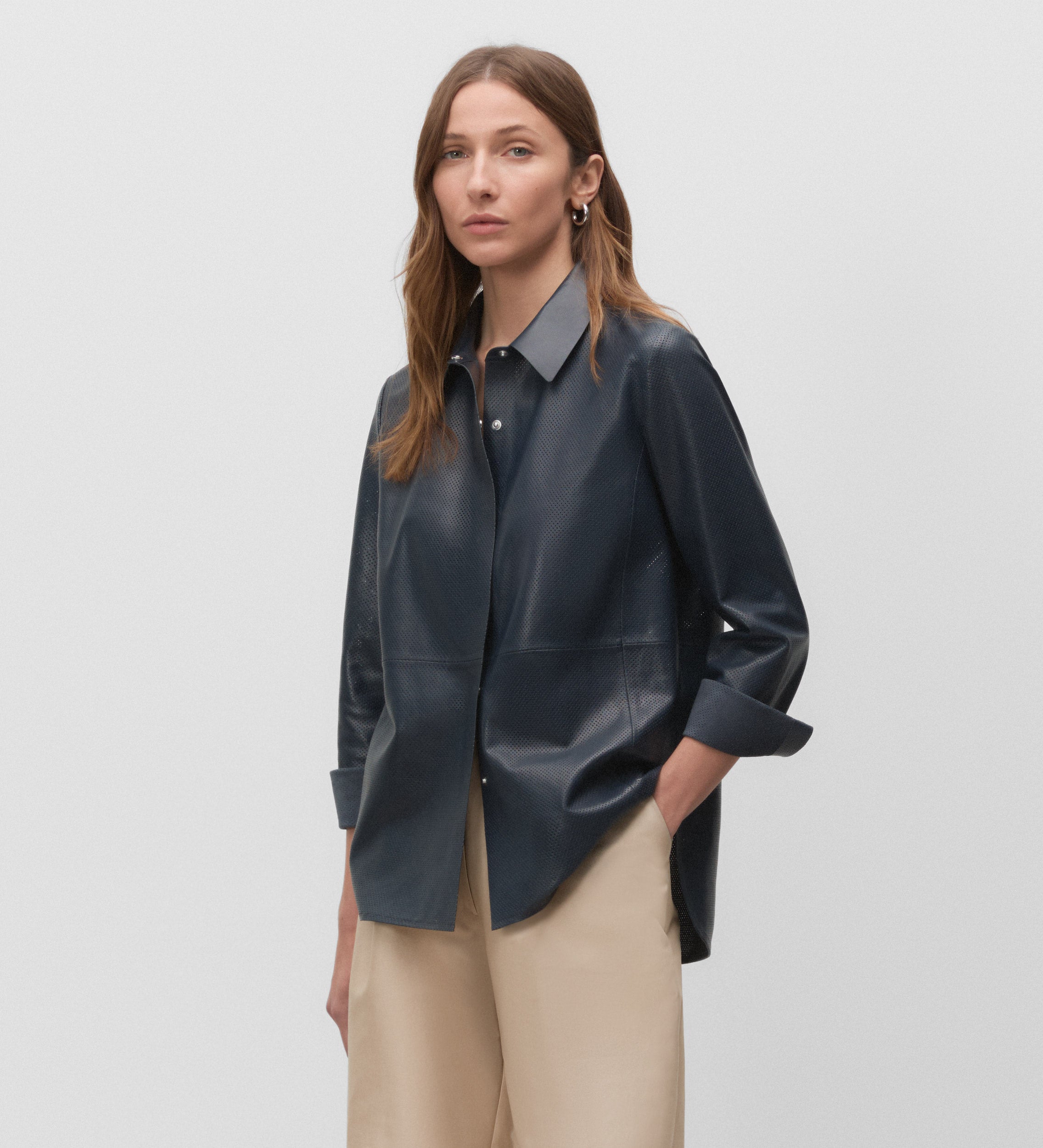 Die-cut nappa leather overshirt
