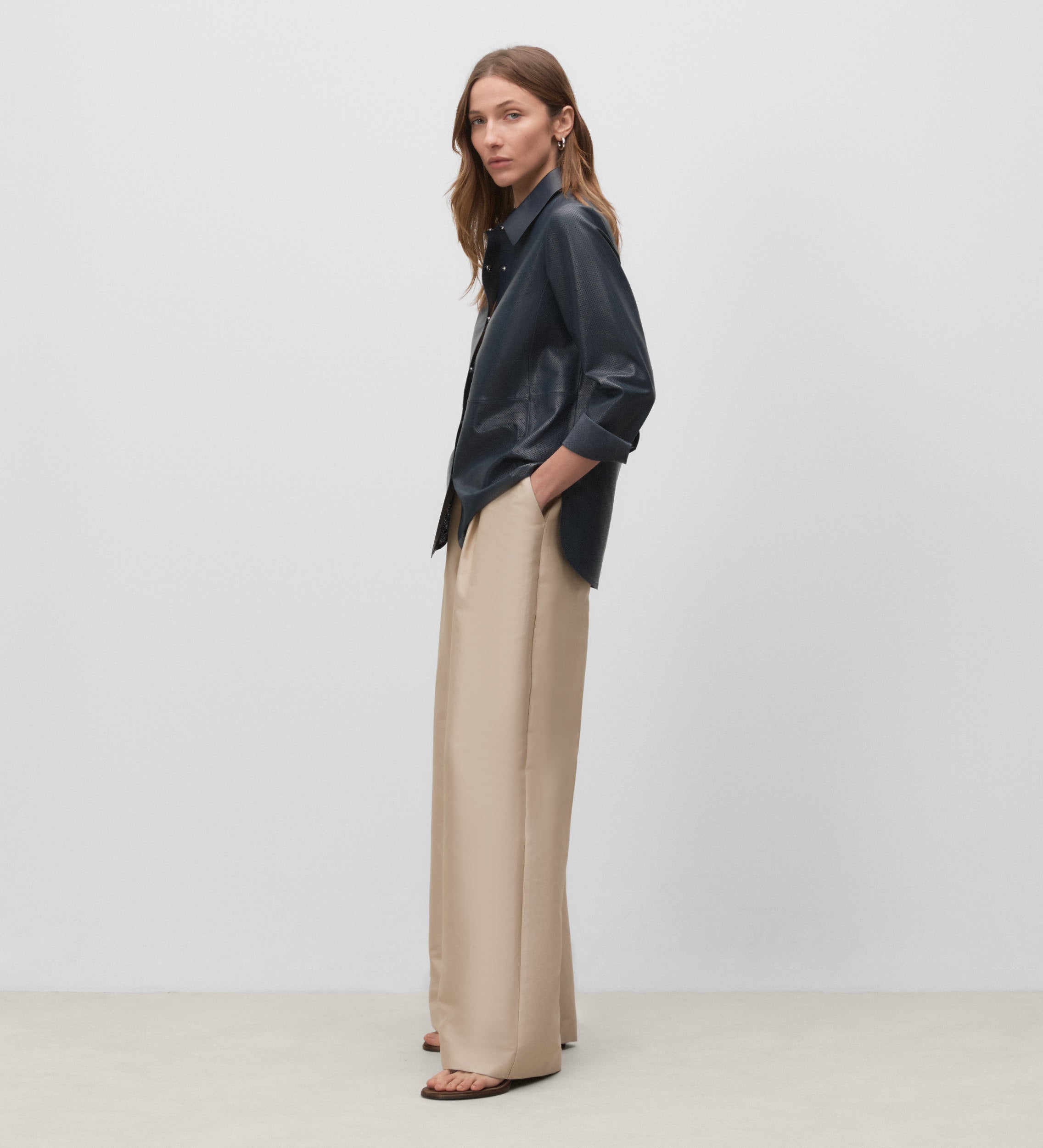 Die-cut nappa leather overshirt