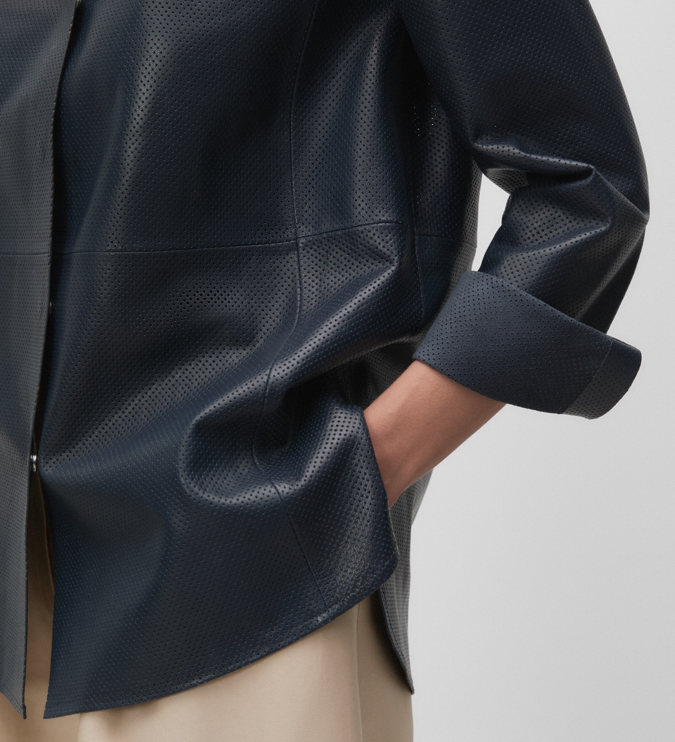 Die-cut nappa leather overshirt