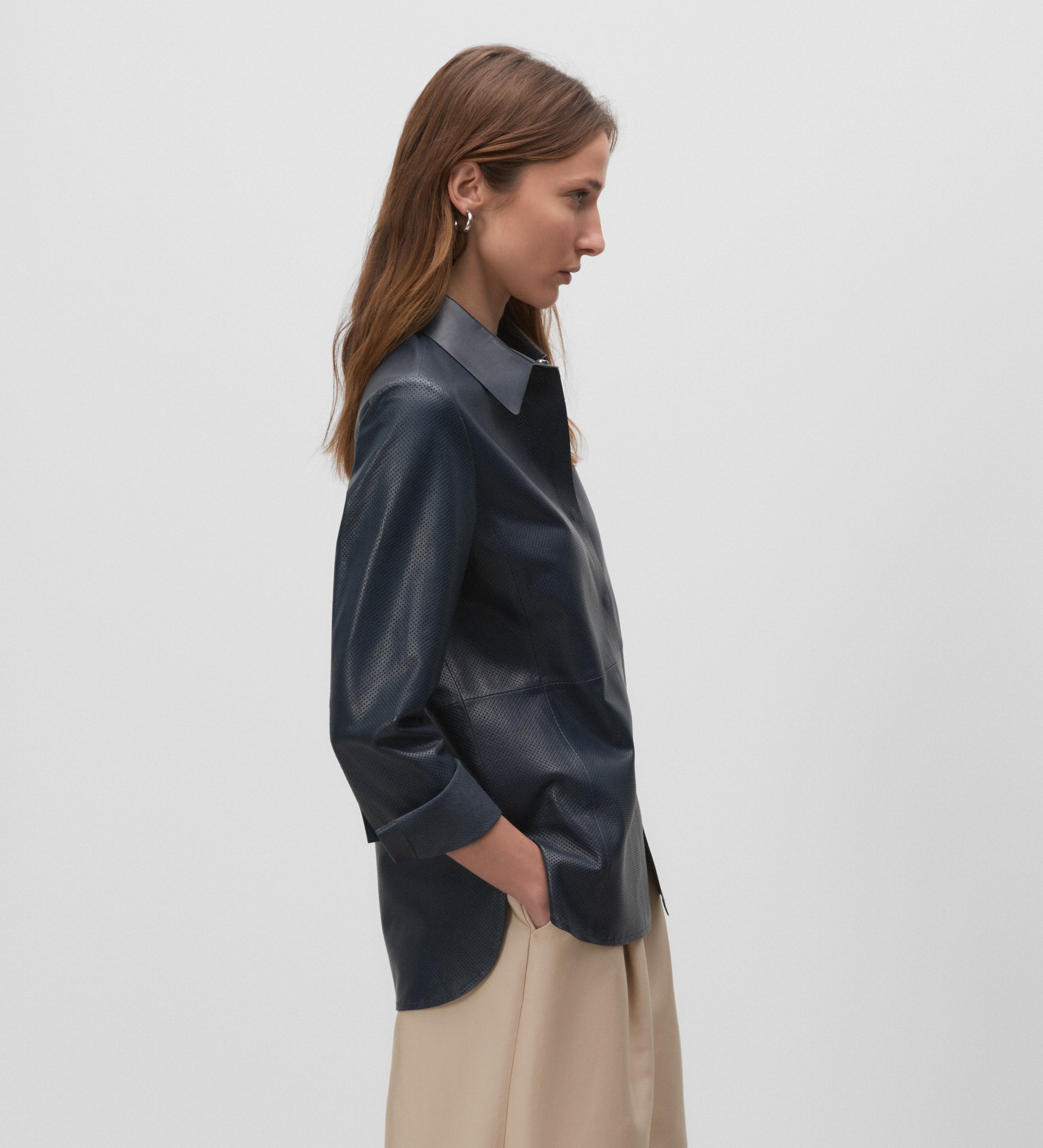 Die-cut nappa leather overshirt