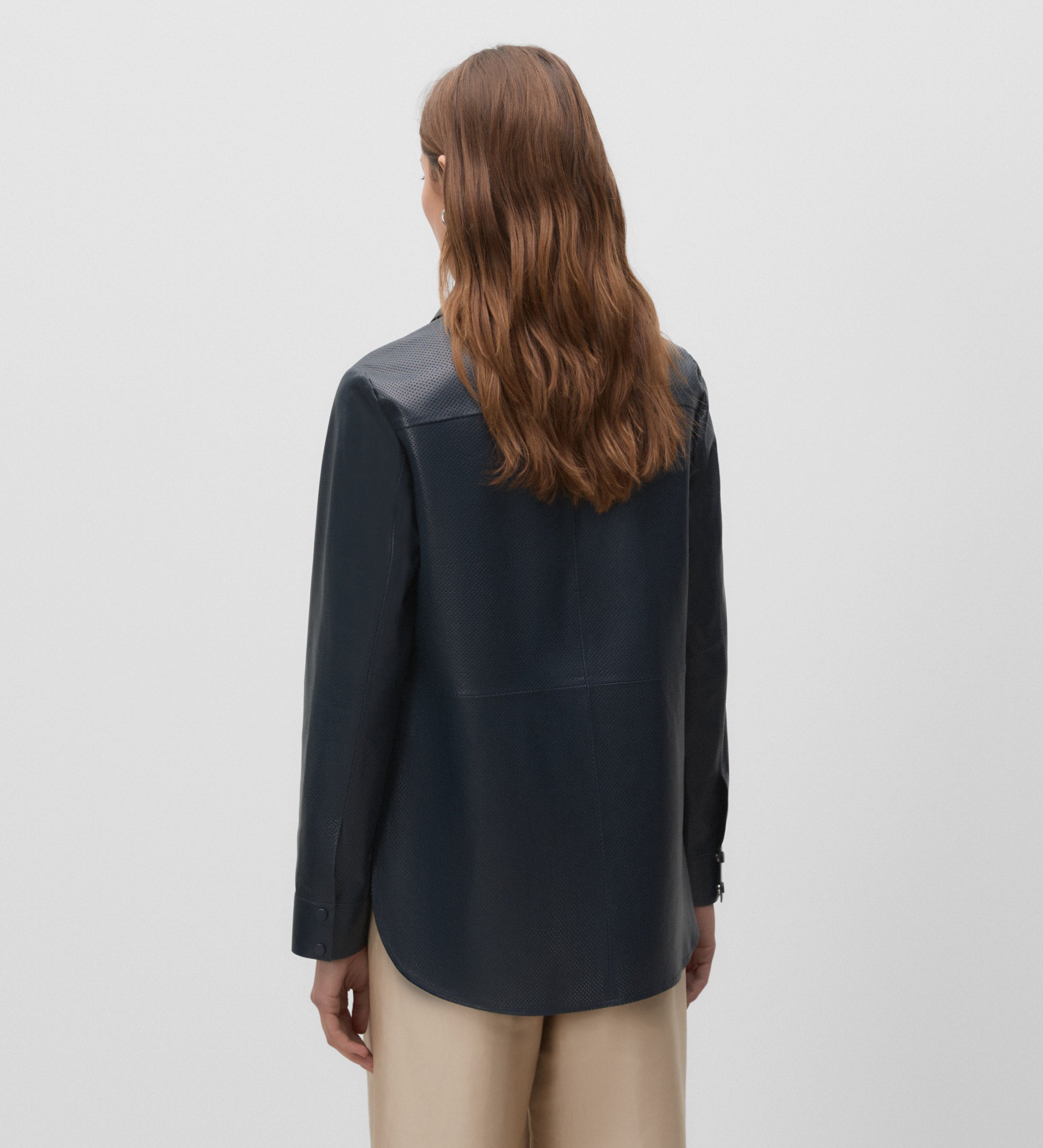 Die-cut nappa leather overshirt