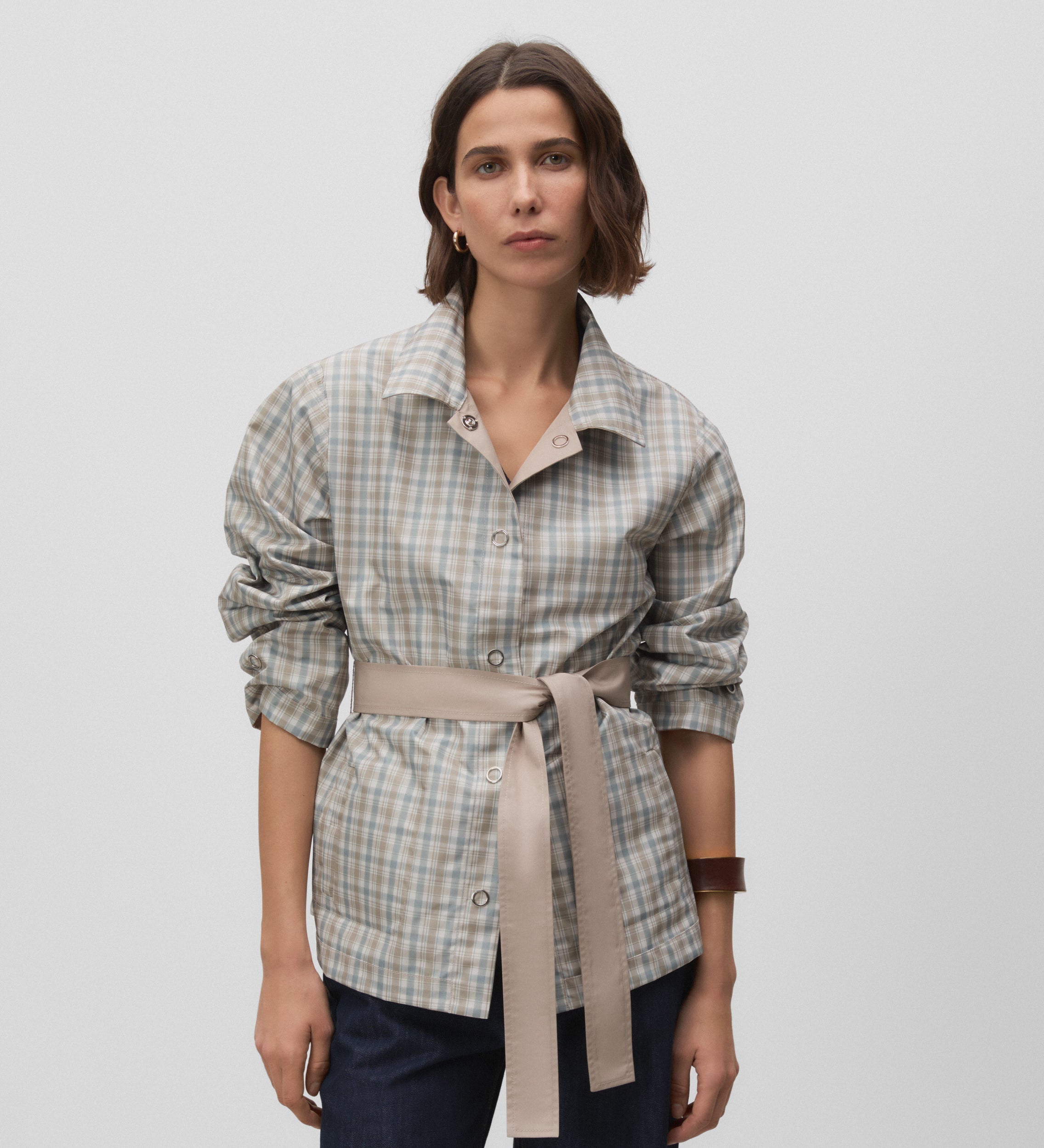 Short reversible checked parka