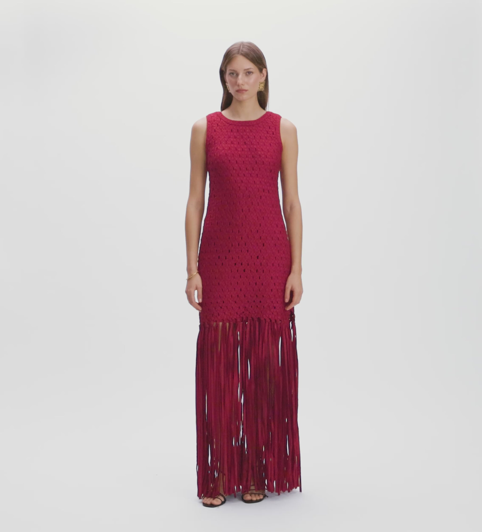 Taffeta dress with fringes