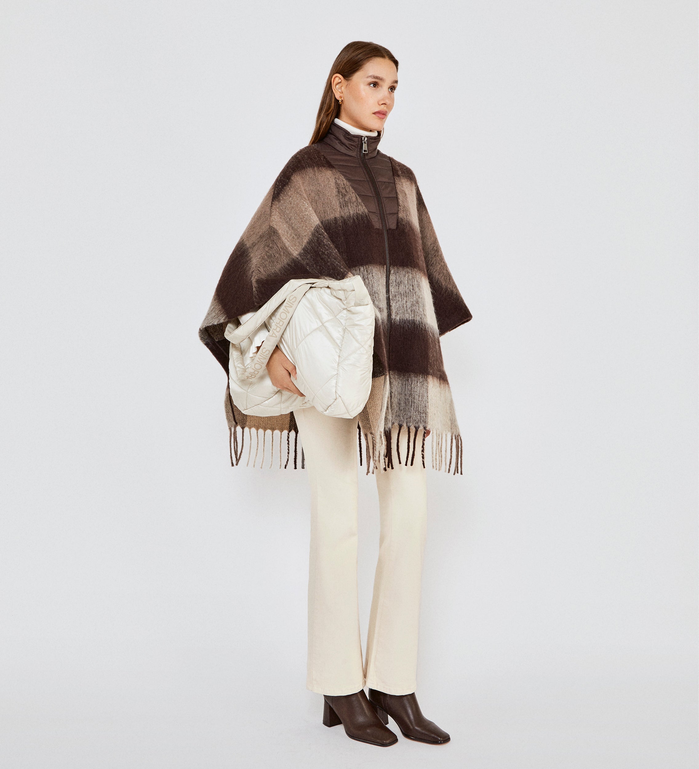 Checkered poncho turtleneck