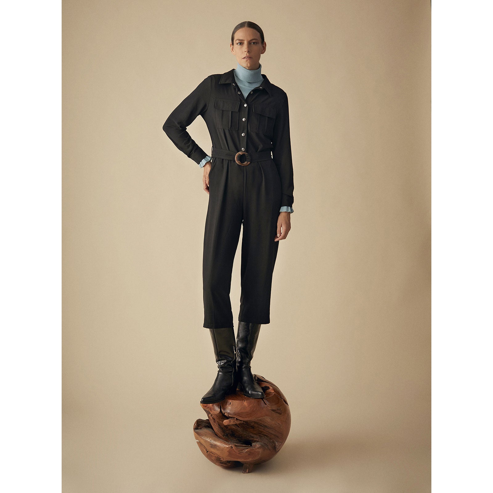 Shirt collar jumpsuit
