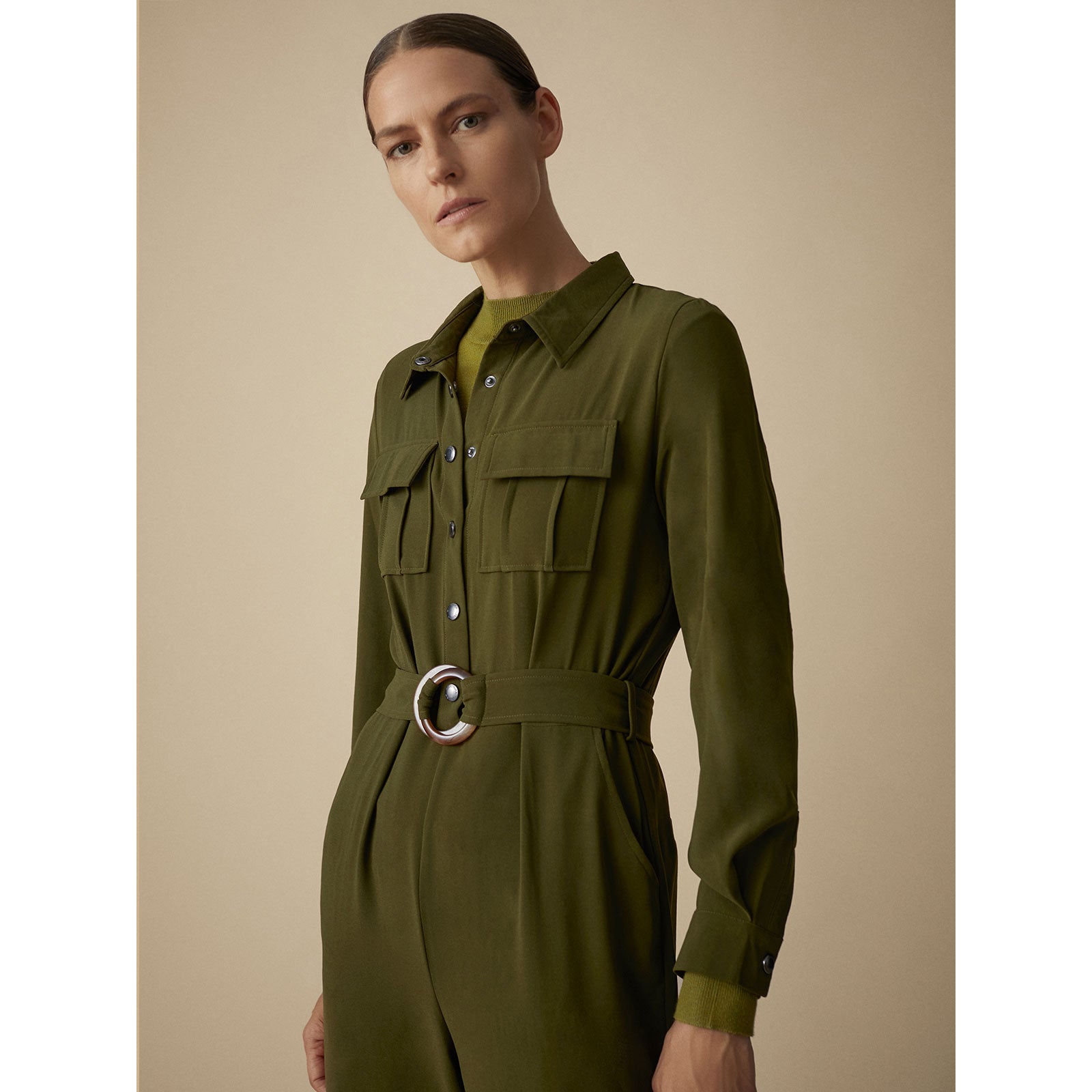 Shirt collar jumpsuit