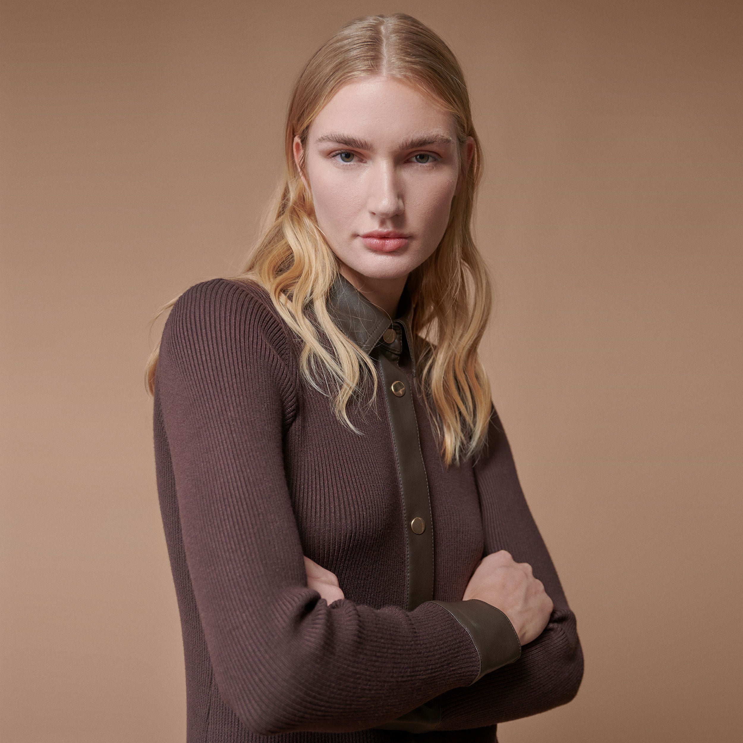 Eco-leather knitted dress