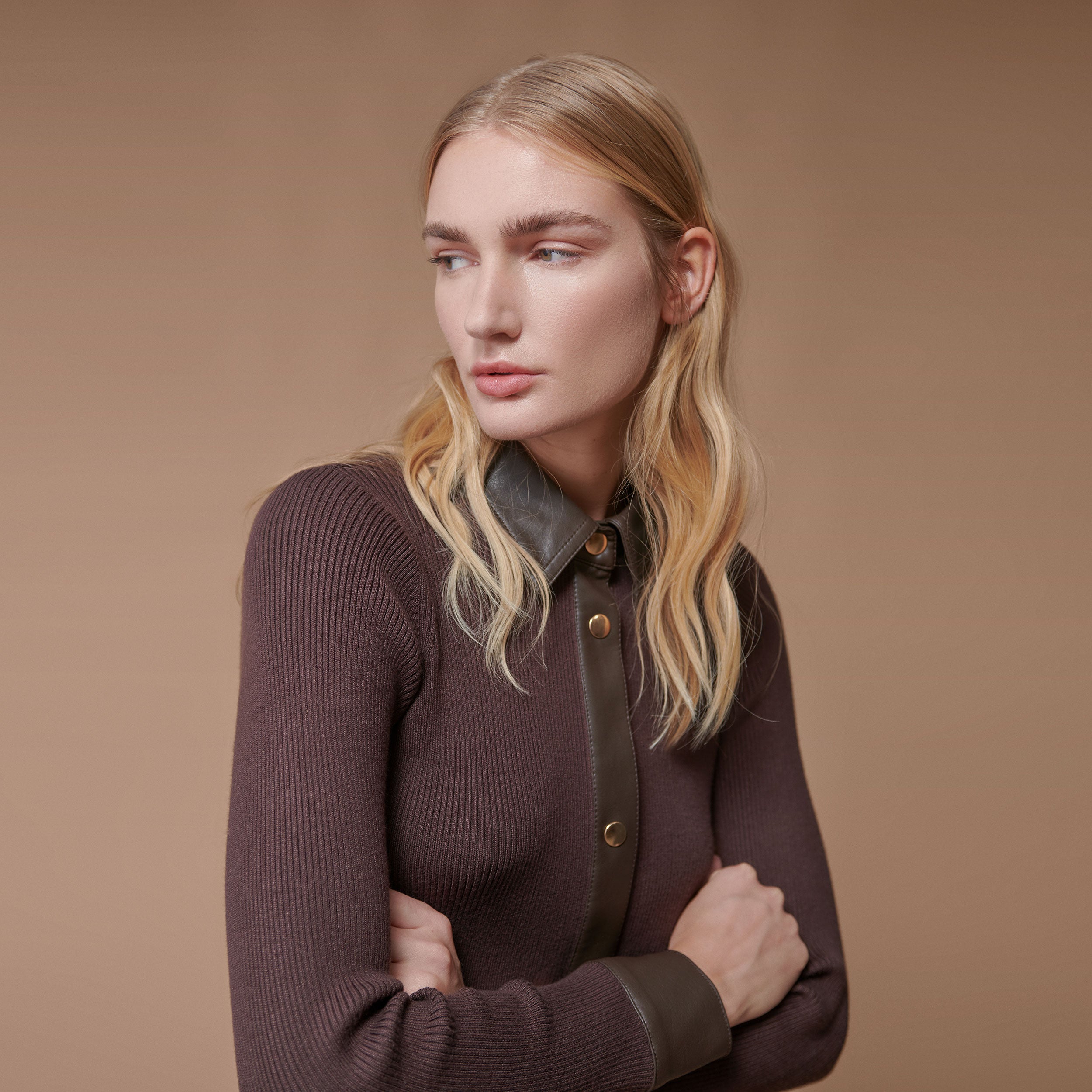Eco-leather knitted dress